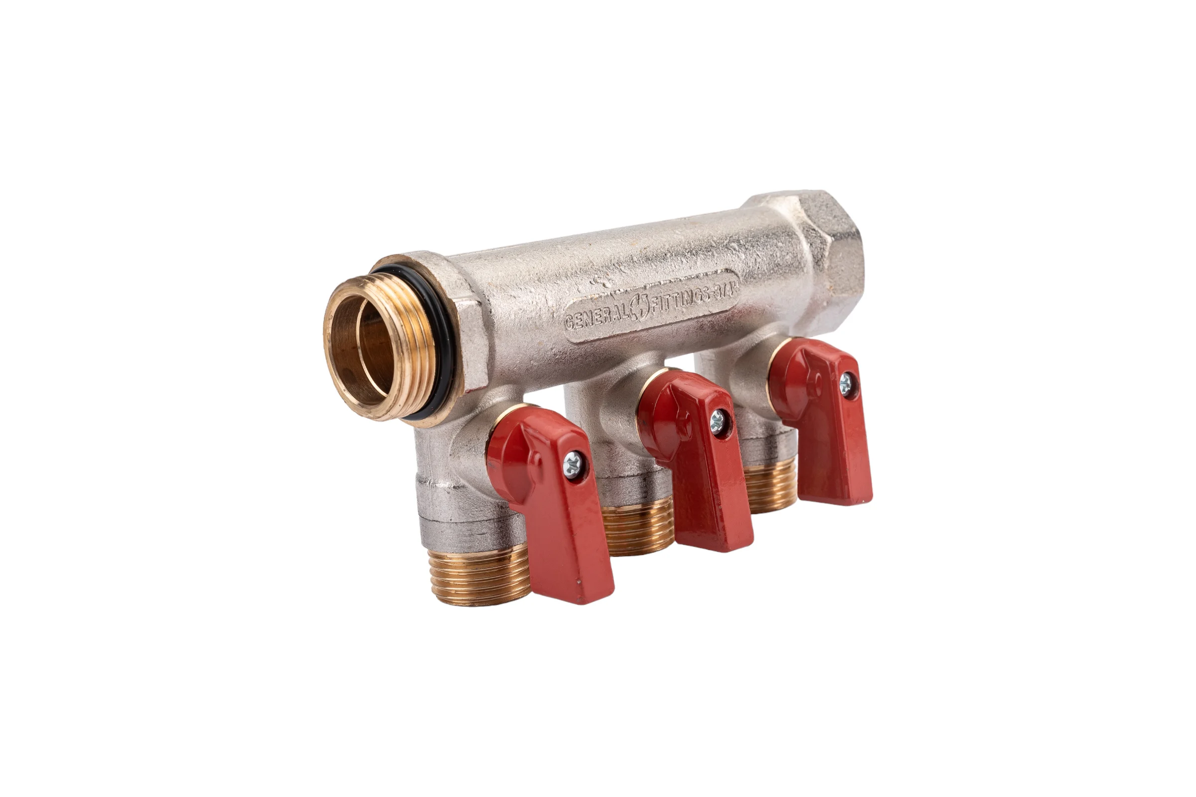Коллектор с шаровыми кранами STOUT Smb 6210 341203 3/4", 3 отвода 1/2", красные ручки RG0091AACQM2BK