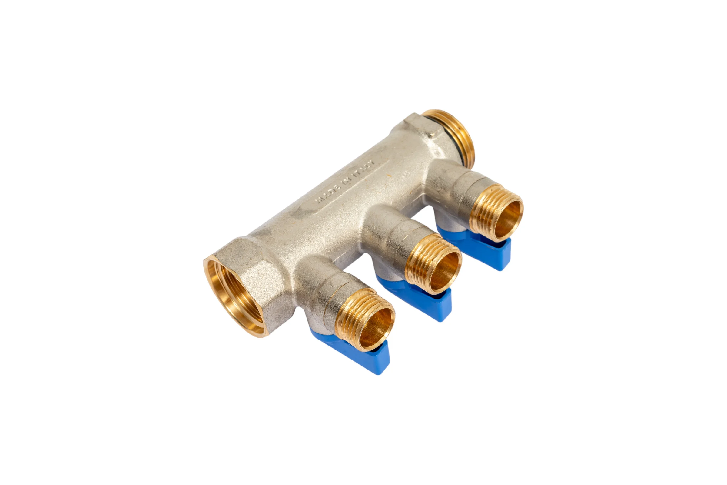 Коллектор с шаровыми кранами STOUT Smb 6211 011203 1", 3 отвода 1/2", синие ручки RG0091AACQMBJO