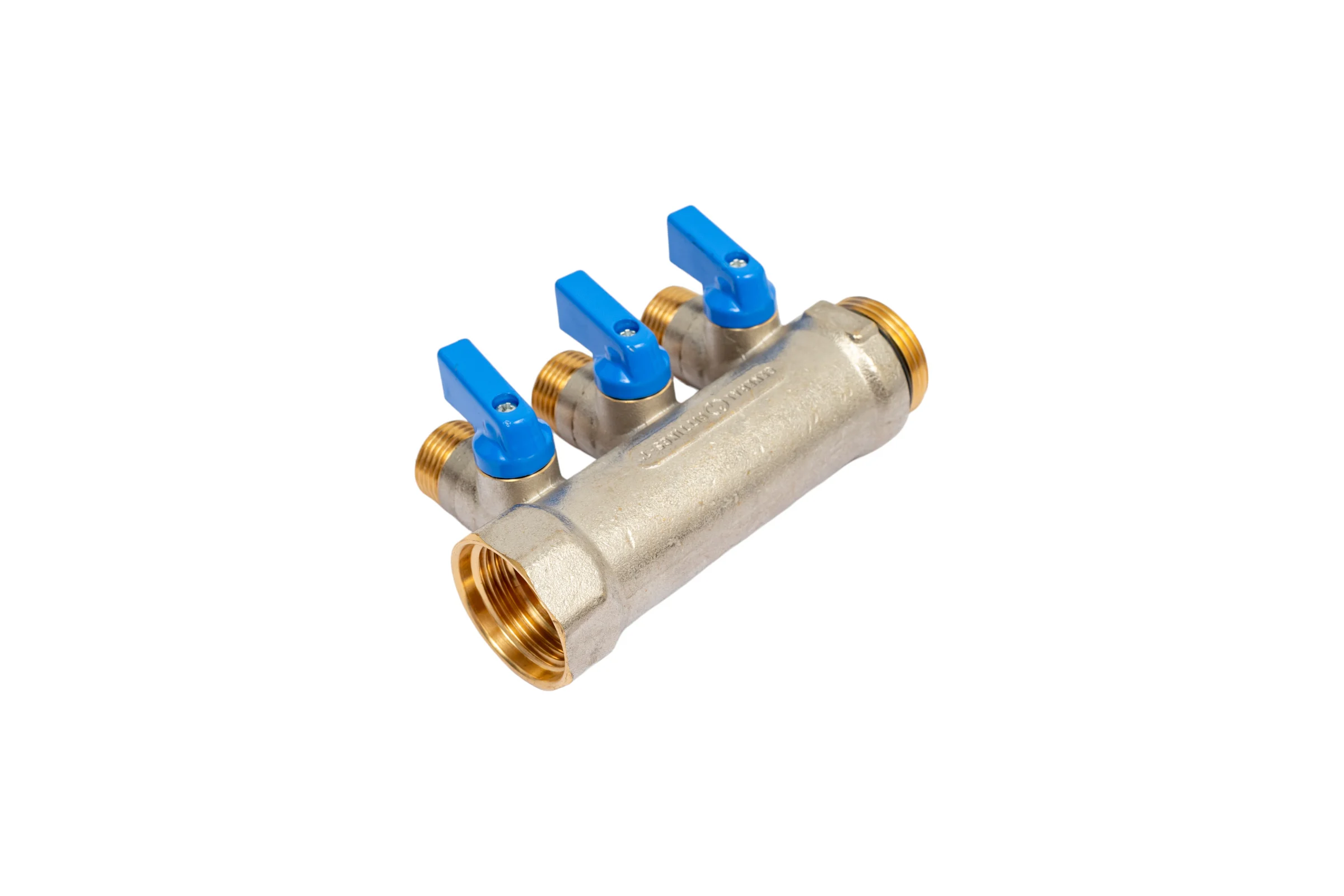 Коллектор с шаровыми кранами STOUT Smb 6211 011203 1", 3 отвода 1/2", синие ручки RG0091AACQMBJO