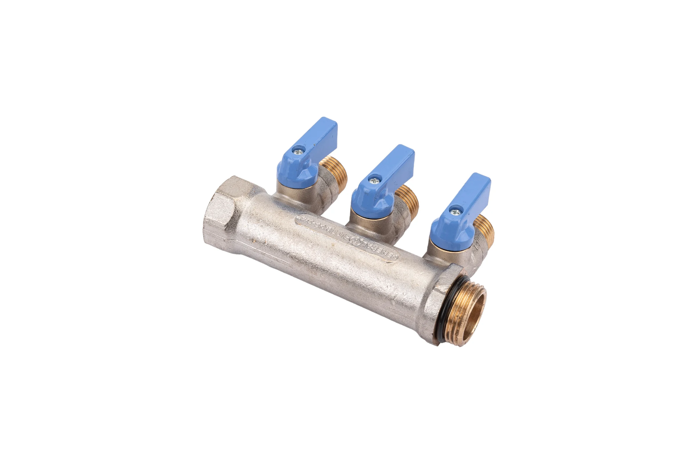 Коллектор с шаровыми кранами STOUT Smb 6211 341203 3/4", 3 отвода 1/2", синие ручки RG0091AACQML3R