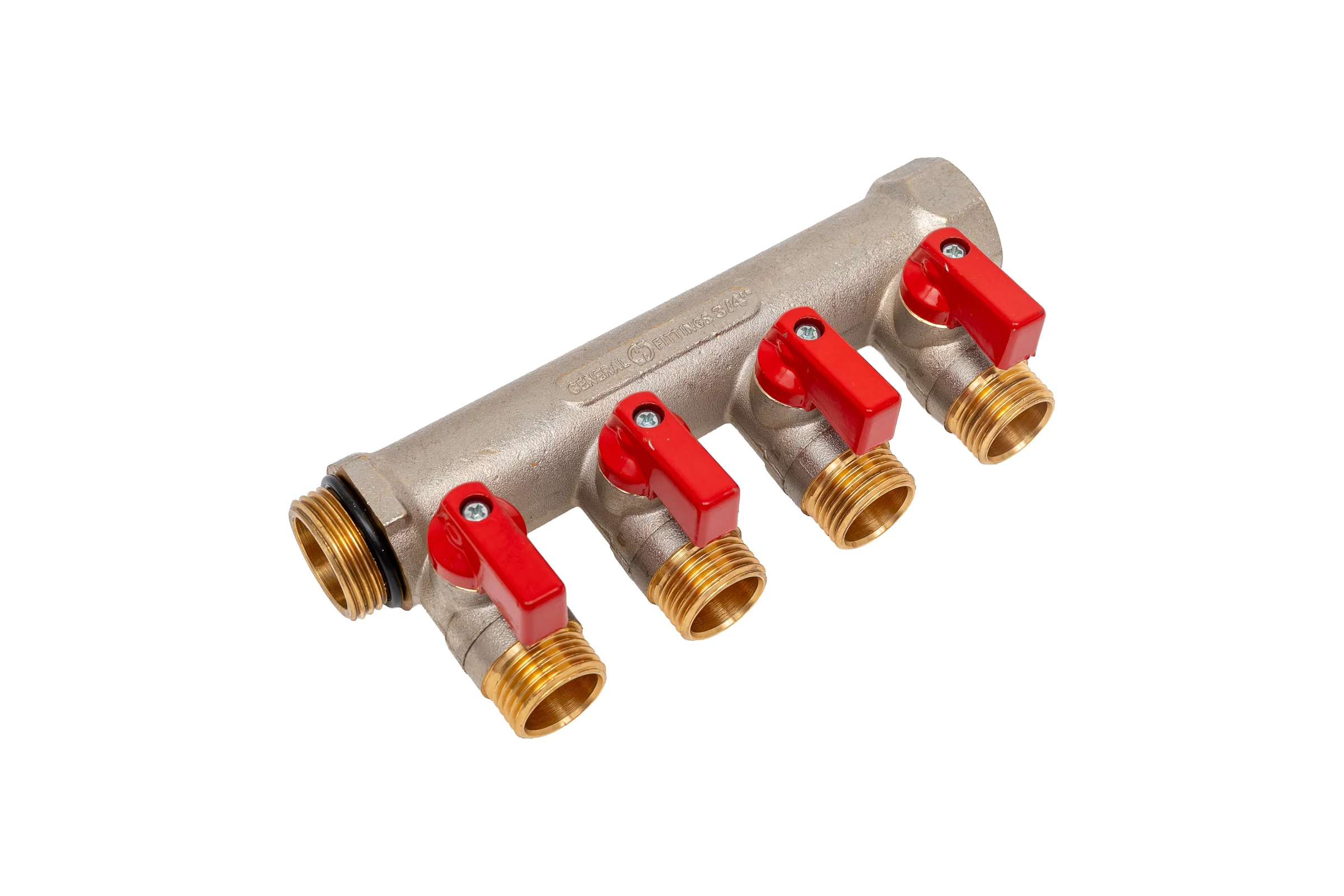 Коллектор с шаровыми кранами STOUT Smb 6210 341204 3/4", 4 отвода 1/2", красные ручки RG0091AACQND3T