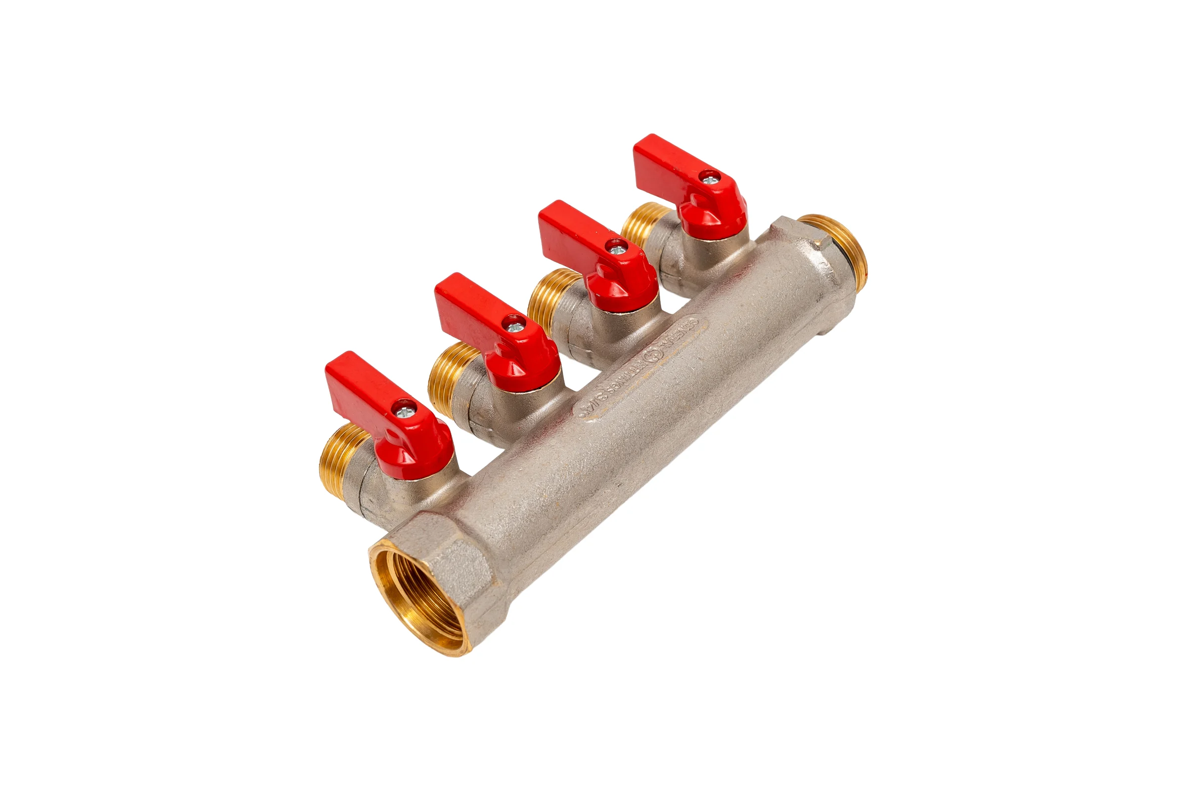 Коллектор с шаровыми кранами STOUT Smb 6210 341204 3/4", 4 отвода 1/2", красные ручки RG0091AACQND3T
