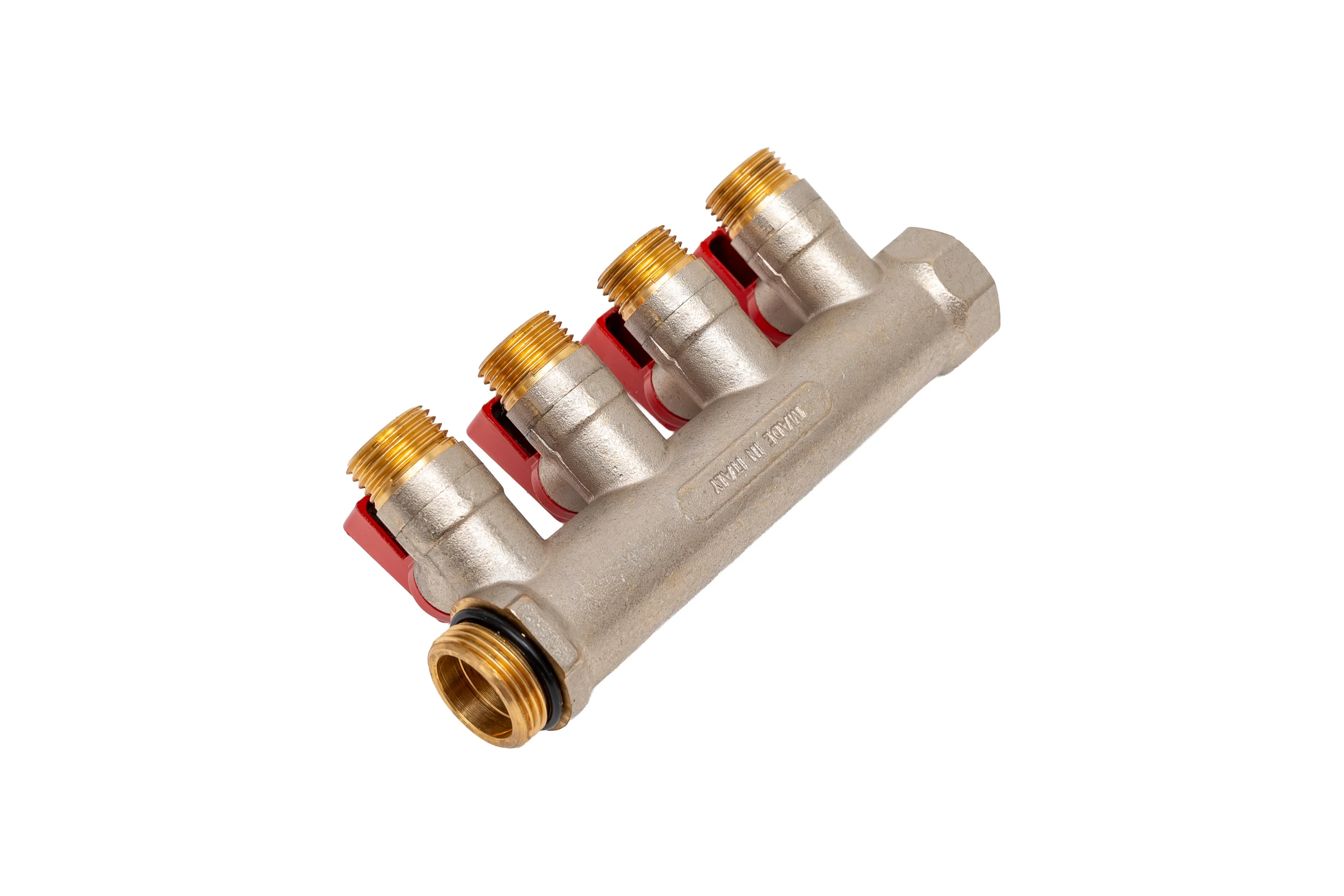 Коллектор с шаровыми кранами STOUT Smb 6210 341204 3/4", 4 отвода 1/2", красные ручки RG0091AACQND3T