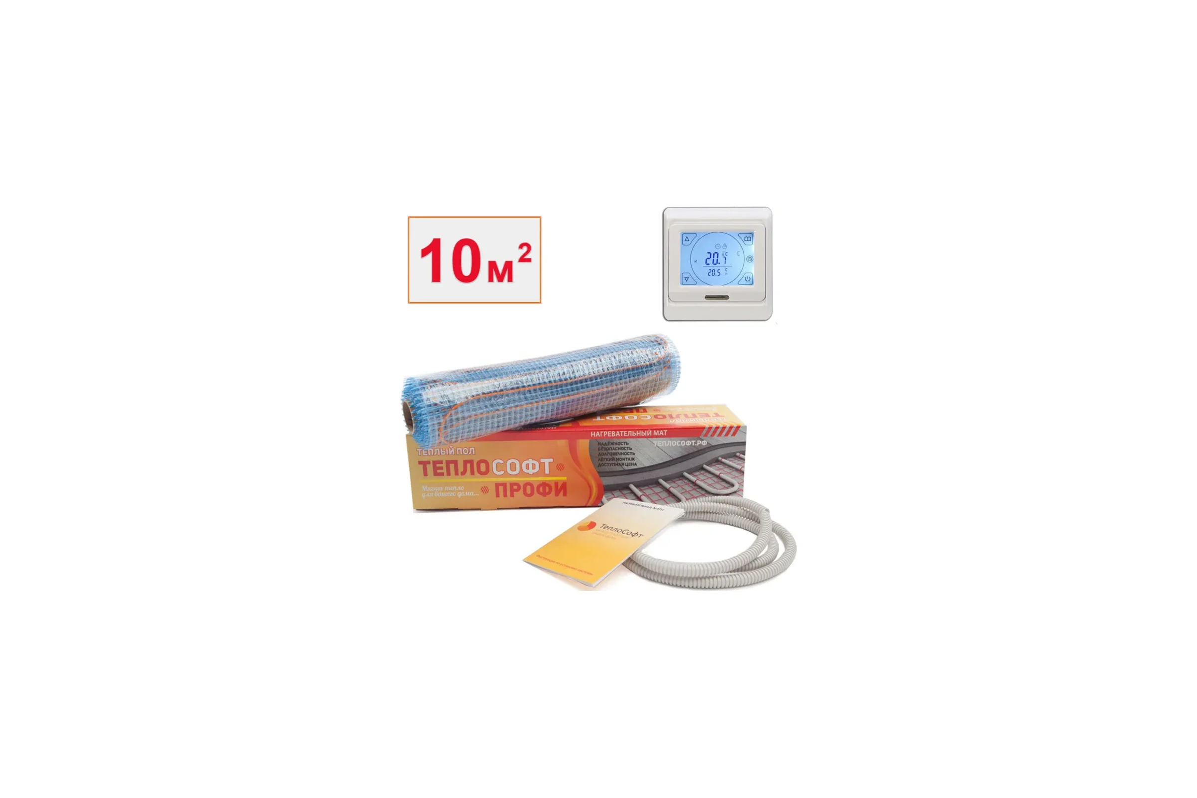 Нагревательный мат ТеплоСофт Профи 10м.кв. 1500Вт с сенсорным терморегулятором 101500/4