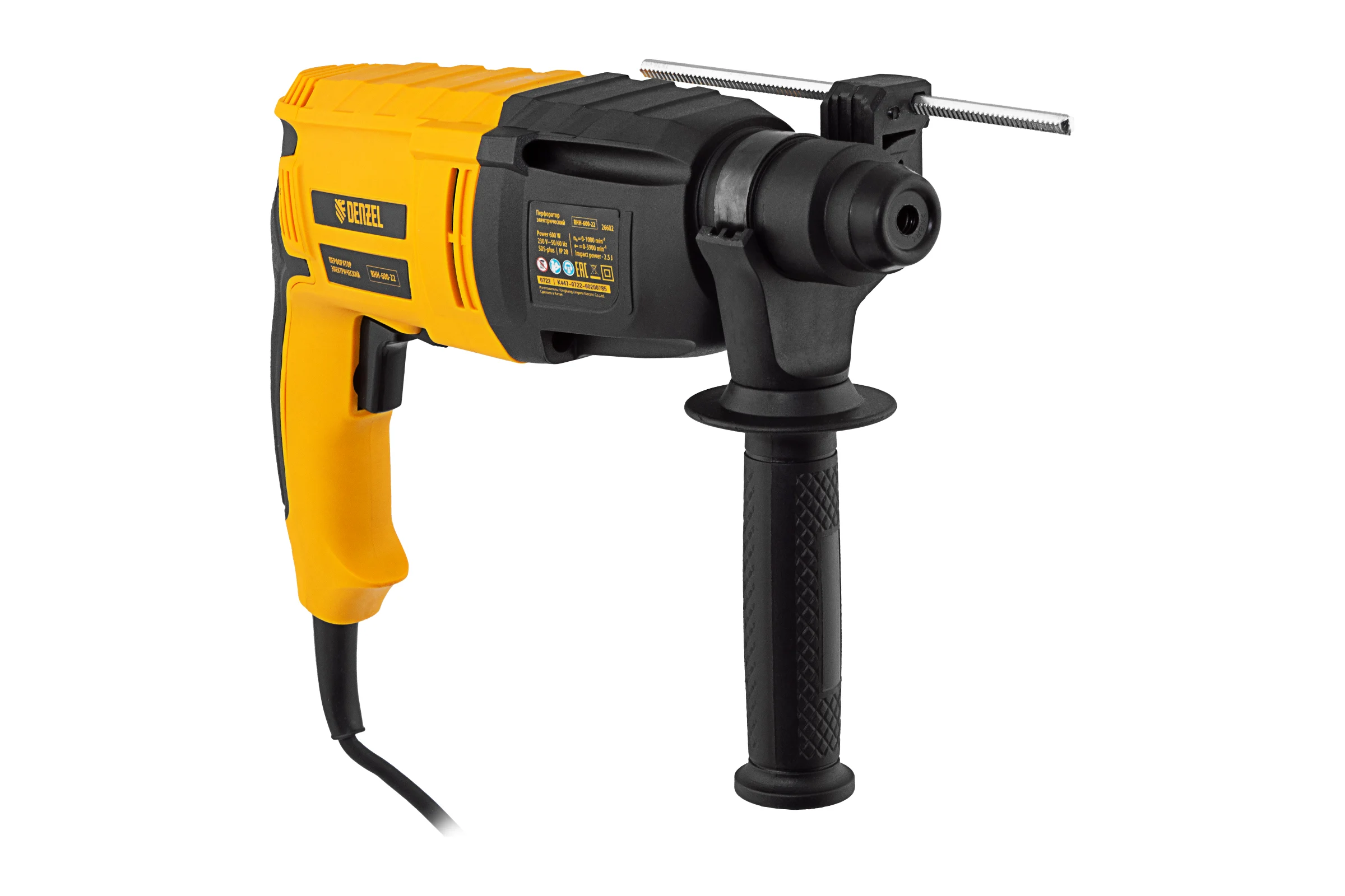 Электрический перфоратор Denzel rhh-600-22, sds-plus, 600 вт, 2.5 дж, 2 режима 26602