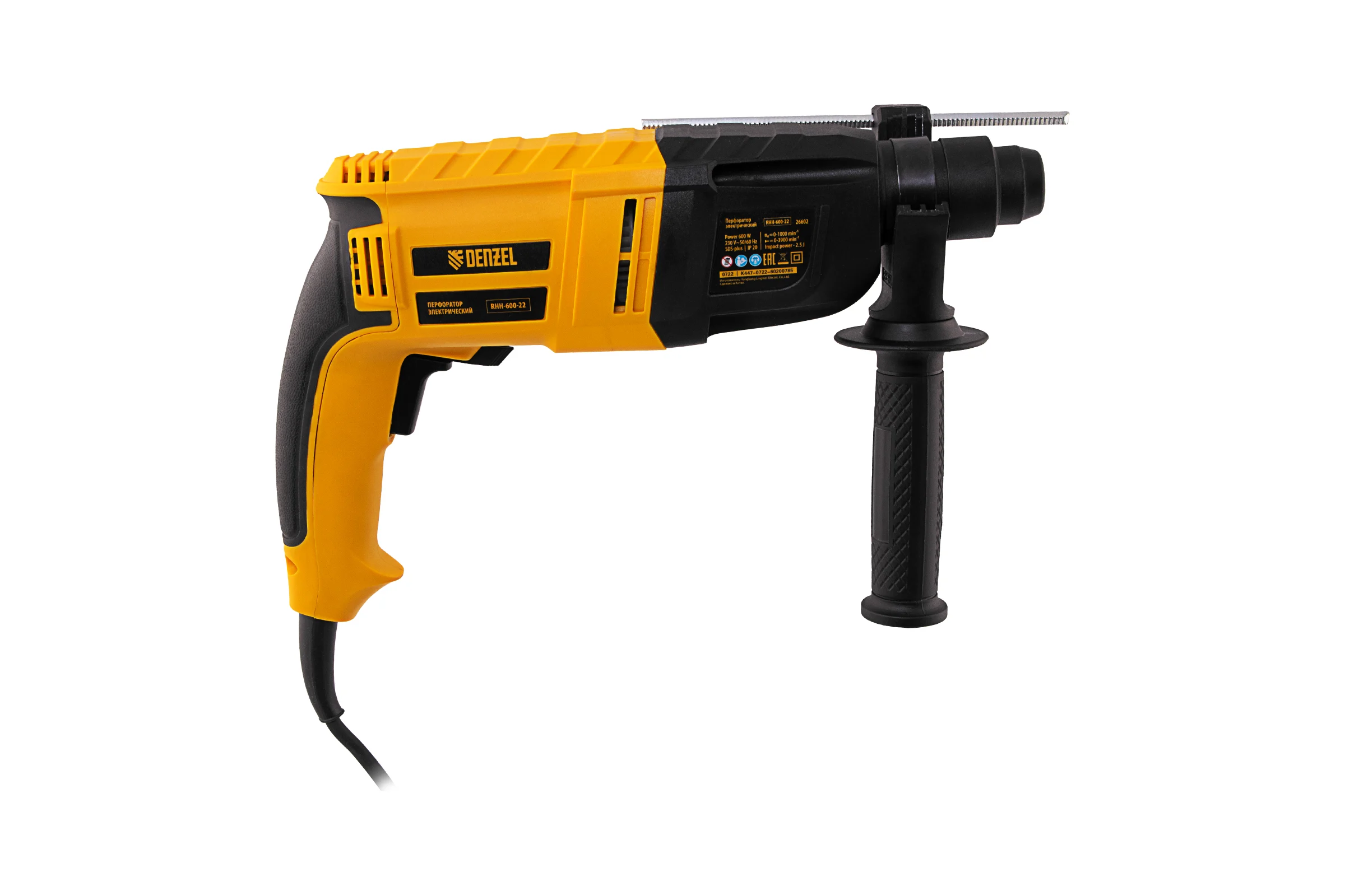 Электрический перфоратор Denzel rhh-600-22, sds-plus, 600 вт, 2.5 дж, 2 режима 26602