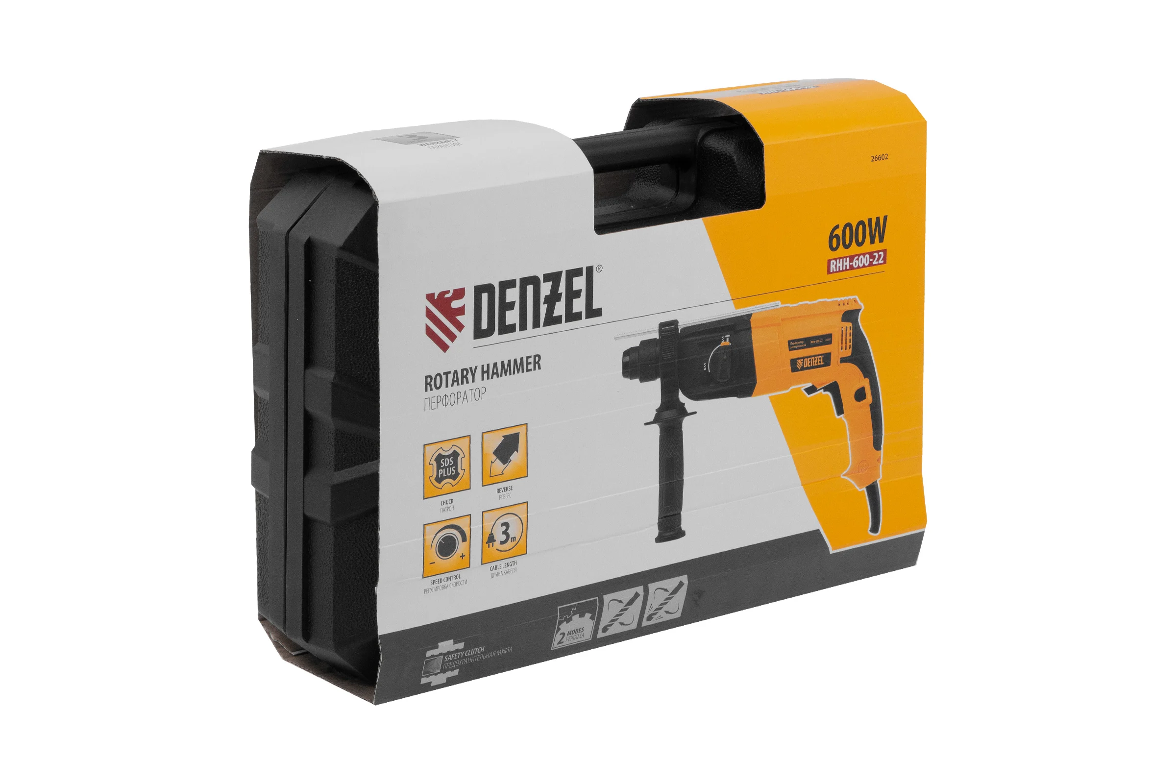 Электрический перфоратор Denzel rhh-600-22, sds-plus, 600 вт, 2.5 дж, 2 режима 26602