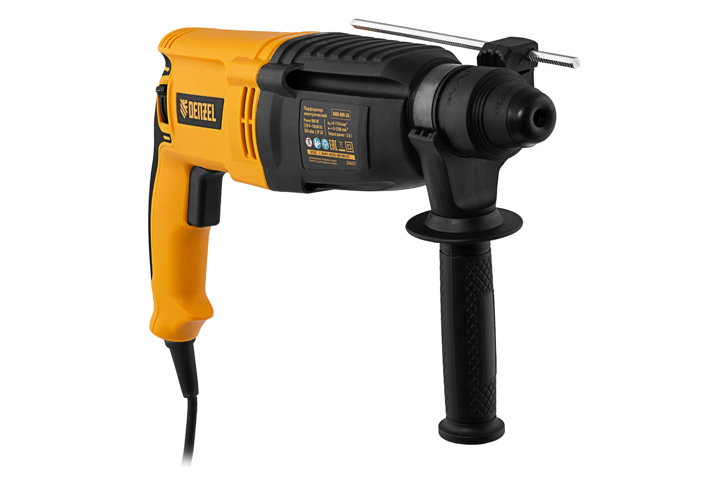 Электрический перфоратор Denzel rhh-800-26, sds-plus, 800 вт, 3 дж, 3 плюс 1 режим 26607