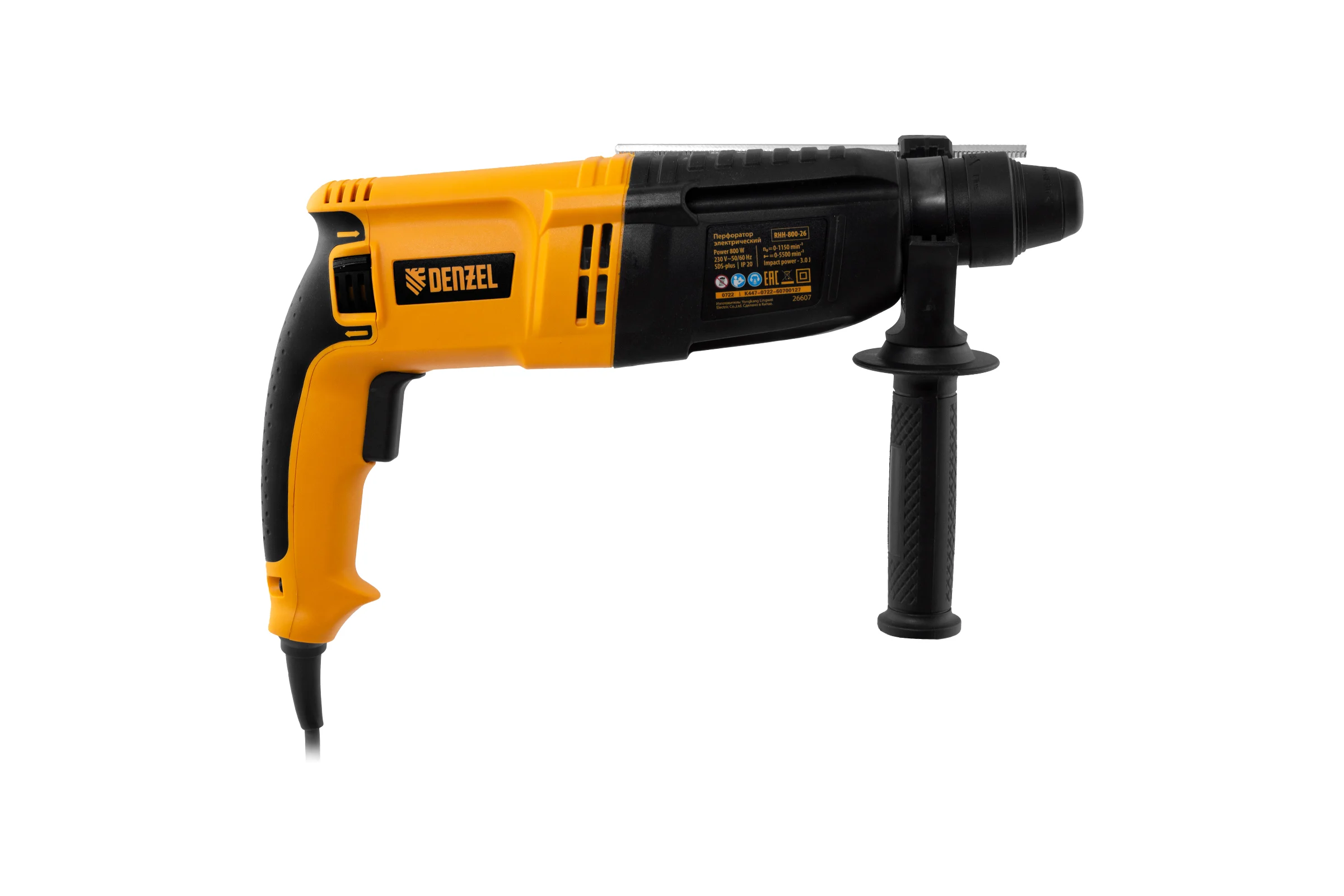 Электрический перфоратор Denzel rhh-800-26, sds-plus, 800 вт, 3 дж, 3 плюс 1 режим 26607
