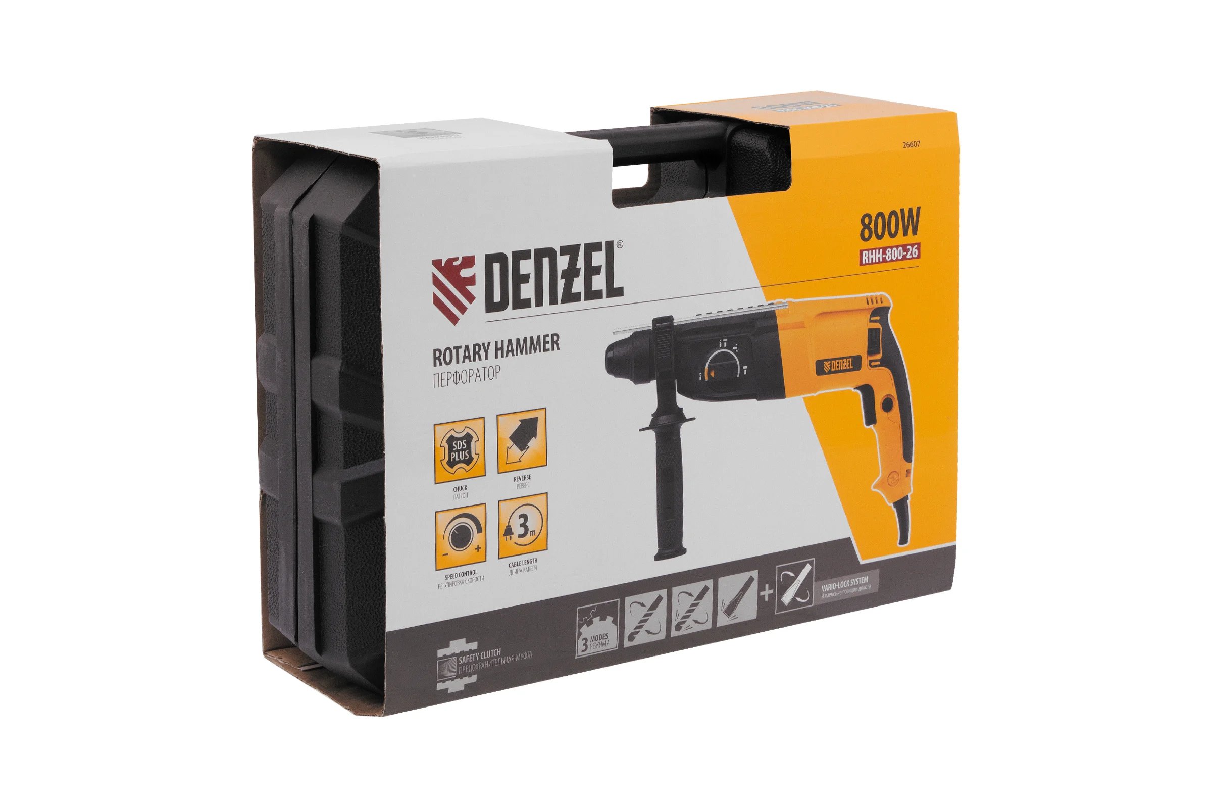 Электрический перфоратор Denzel rhh-800-26, sds-plus, 800 вт, 3 дж, 3 плюс 1 режим 26607