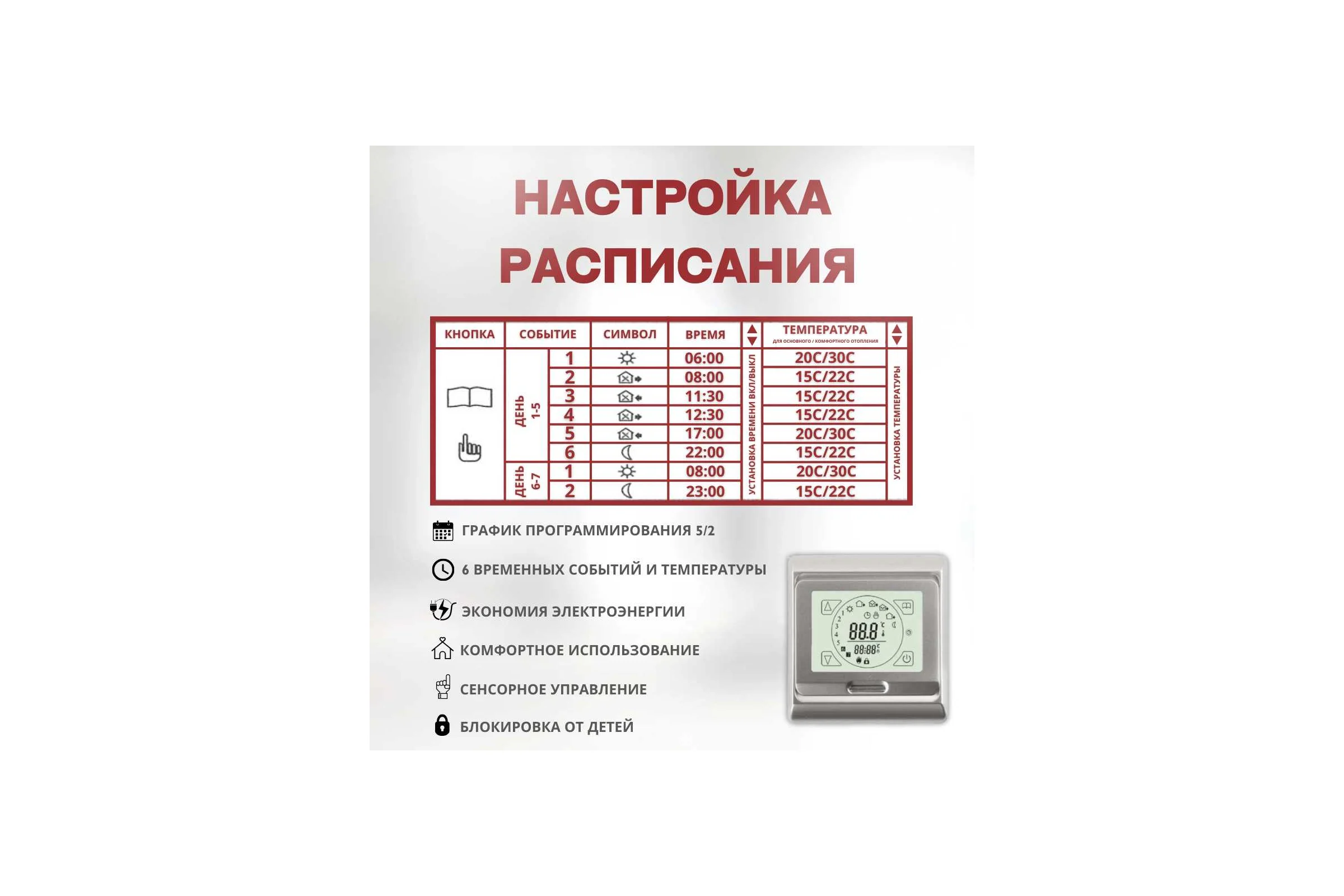 Терморегулятор для тёплого пола ТеплоСофт сенсорный E91.716 серебряный 91716/серебряный