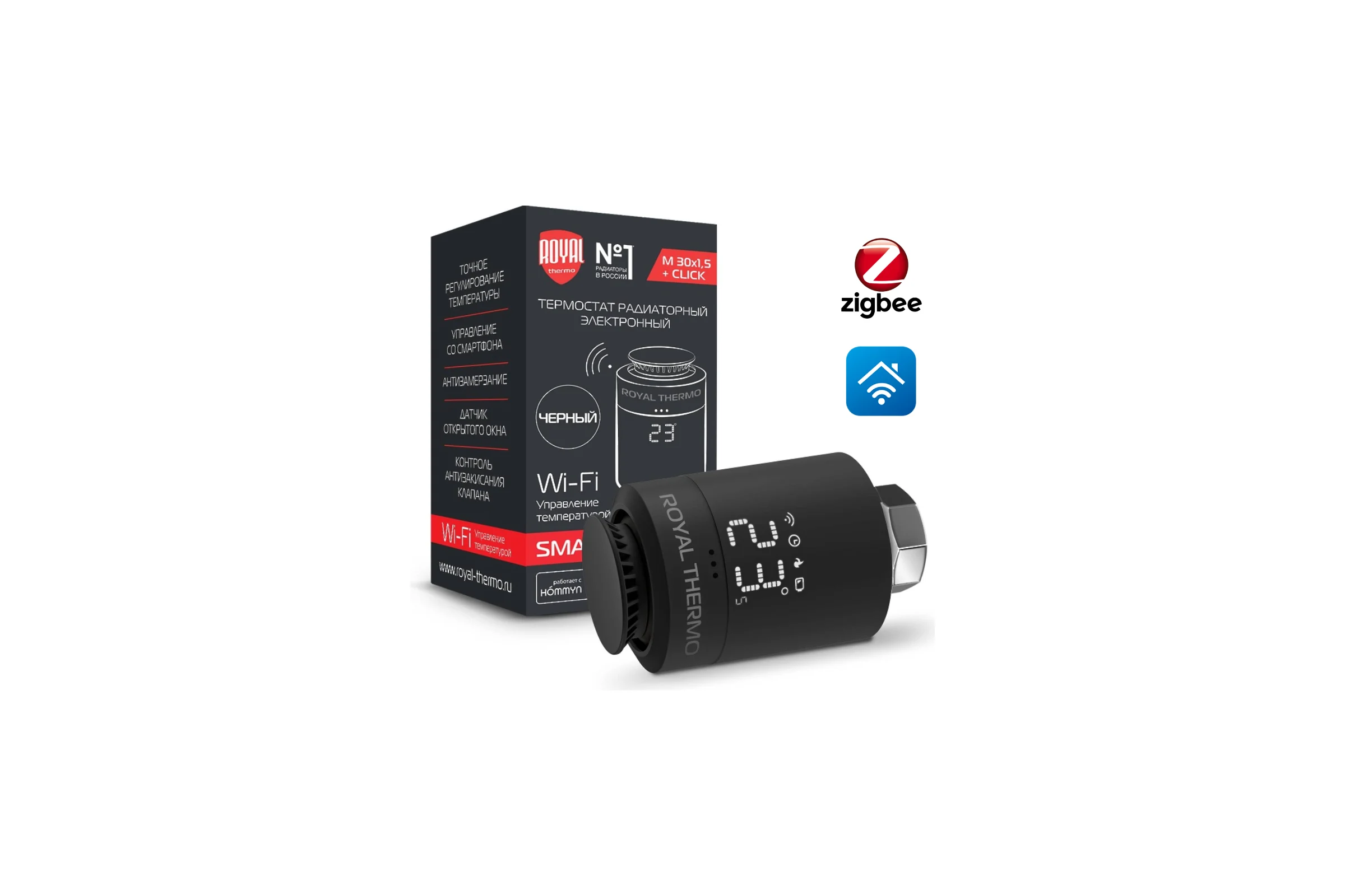 Электронный термостат Royal Thermo Smart Heat радиаторный, черный НС-1402610