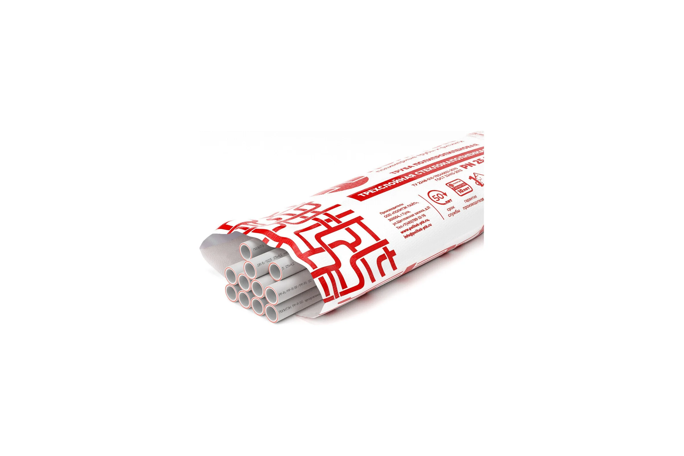 Труба ПОЛИТЭК PPRC PN 25 ф25x4,2 (2 м) армир.стекл. (БЕЛЫЕ) 9125025042/2