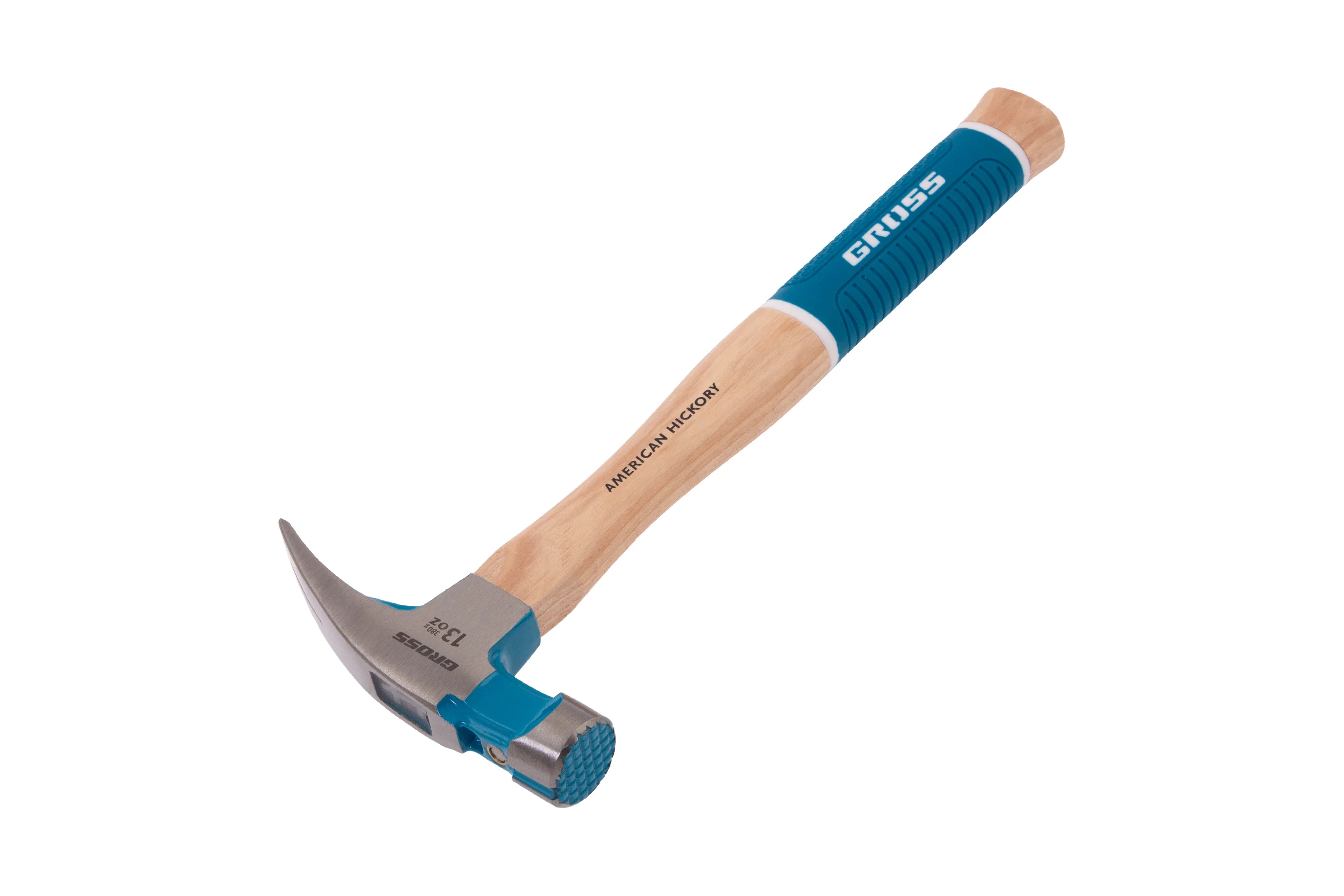 Молоток-гвоздодер GROSS 380 г, угол 75, магнит, обрезиненная рукоятка american hickory 10413