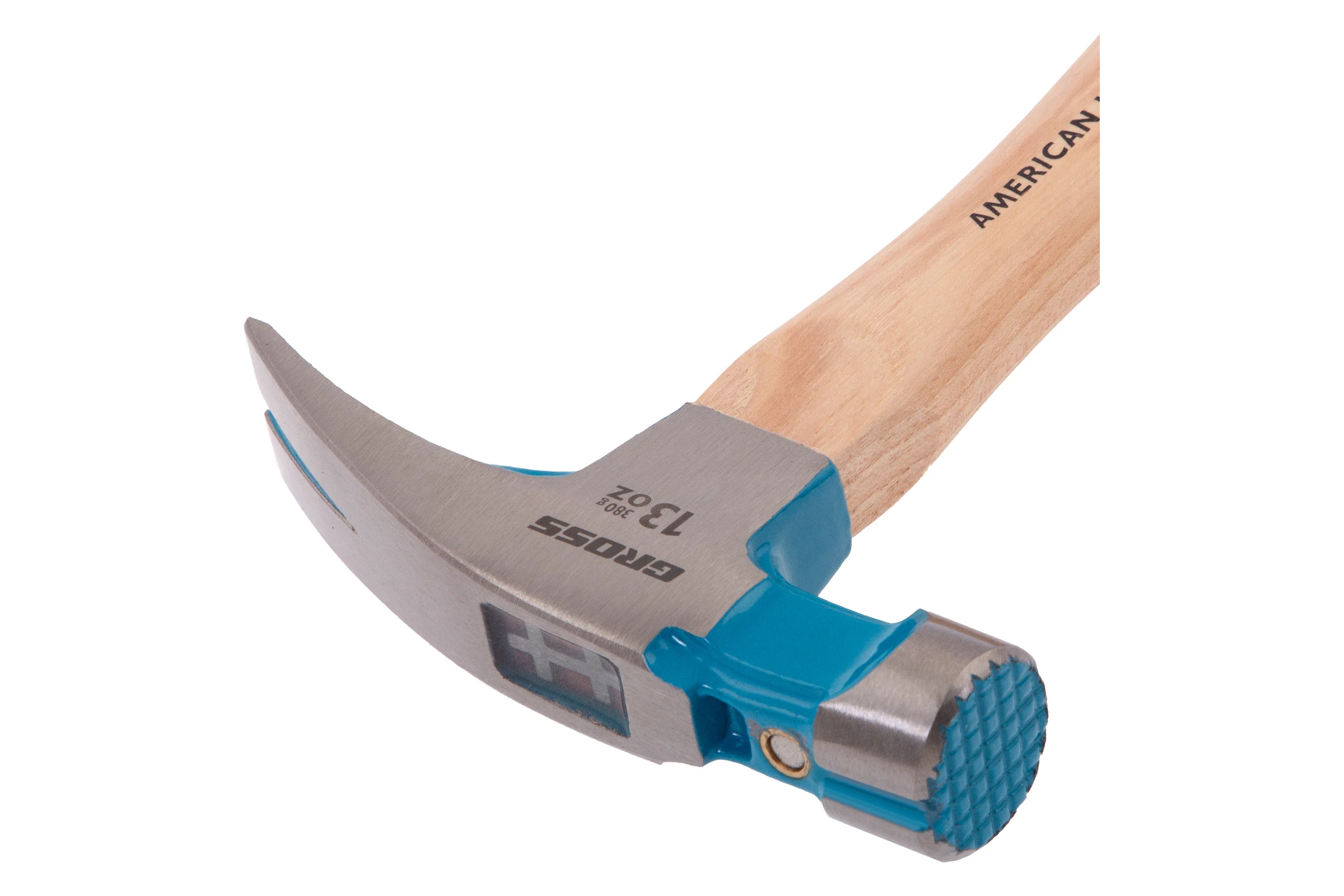 Молоток-гвоздодер GROSS 380 г, угол 75, магнит, обрезиненная рукоятка american hickory 10413