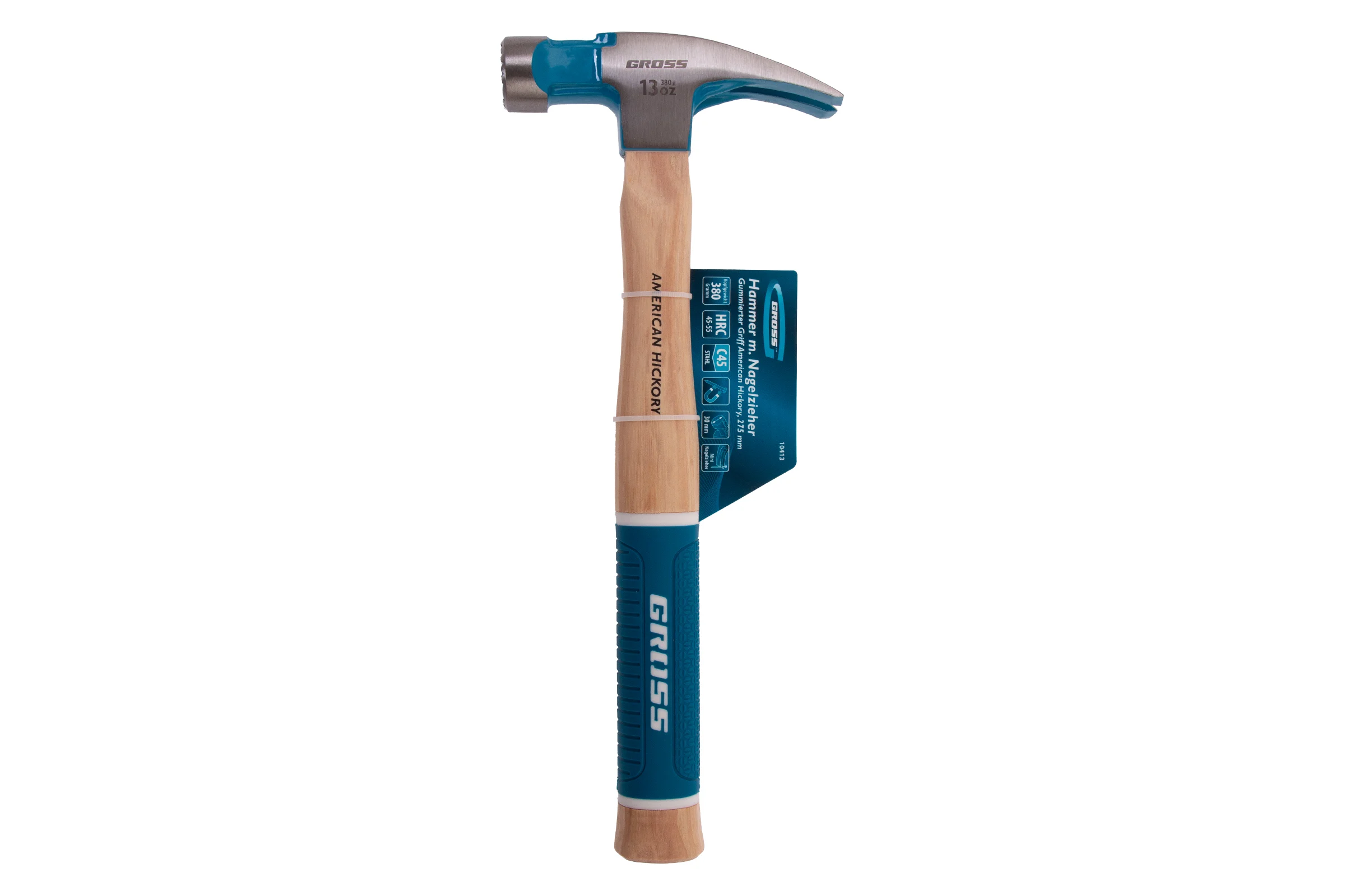 Молоток-гвоздодер GROSS 380 г, угол 75, магнит, обрезиненная рукоятка american hickory 10413