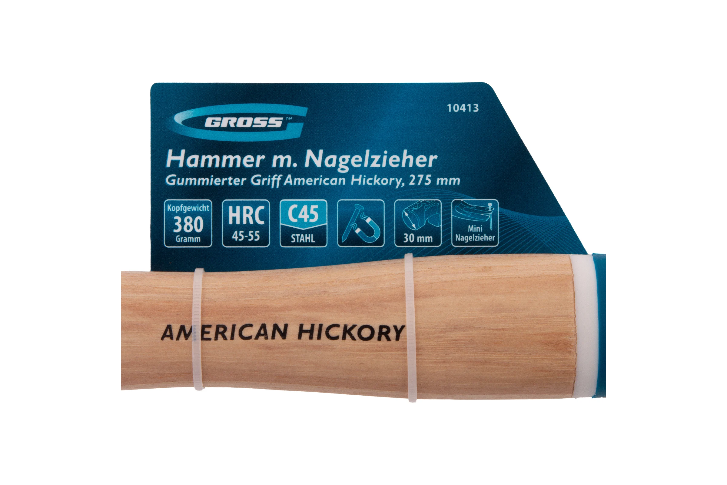 Молоток-гвоздодер GROSS 380 г, угол 75, магнит, обрезиненная рукоятка american hickory 10413