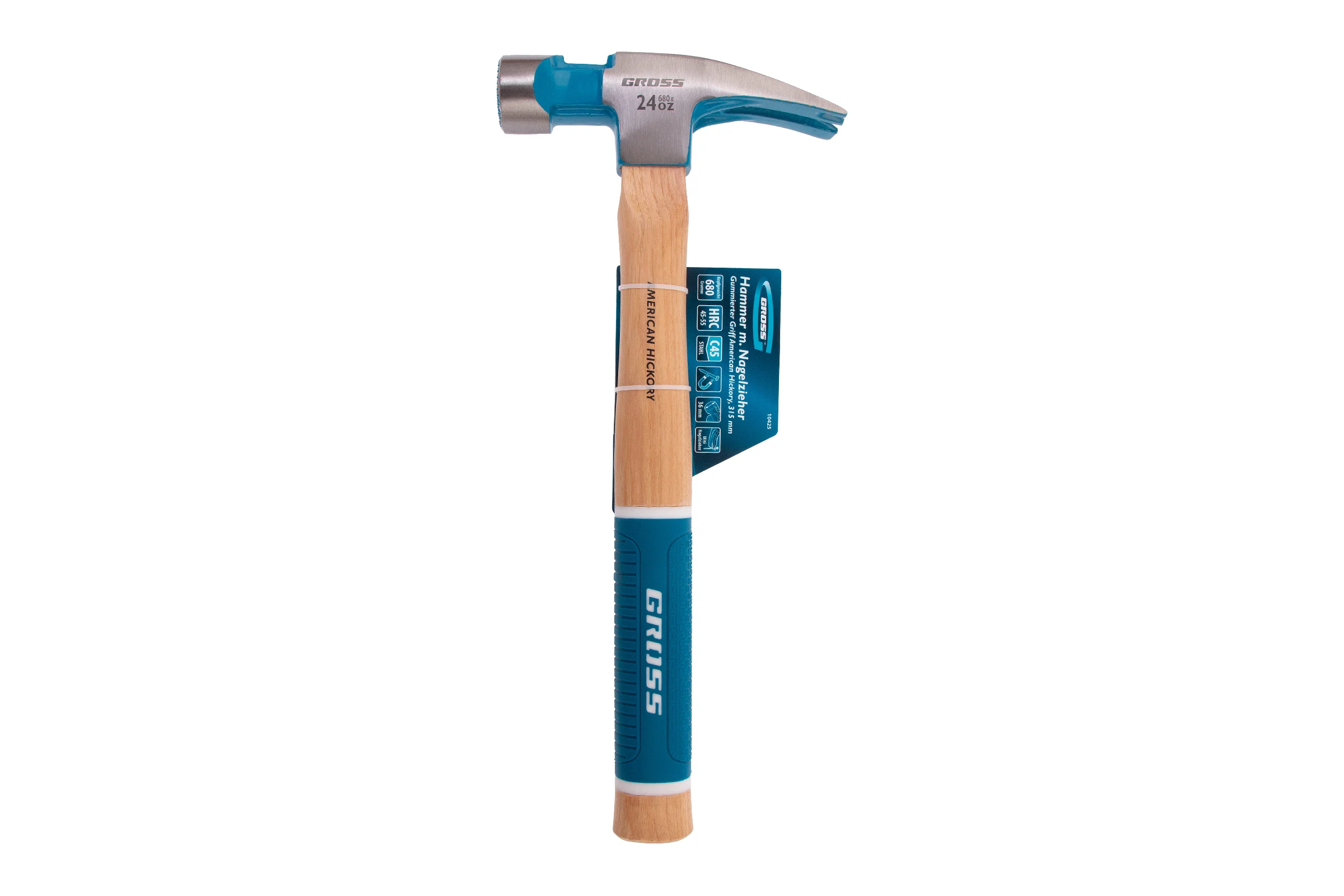 Молоток-гвоздодер GROSS 680 г, угол 75, магнит, обрезиненная рукоятка american hickory 10425