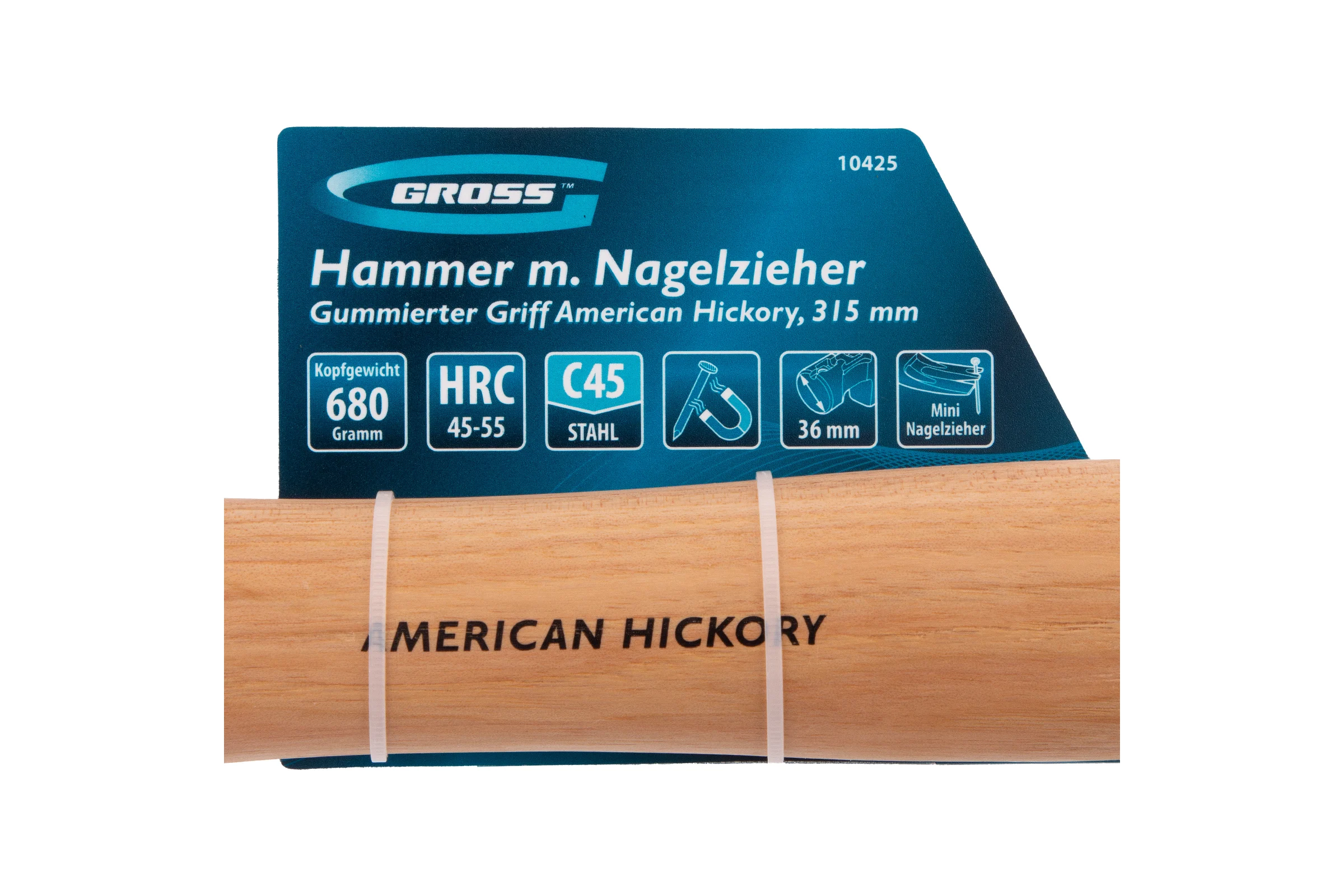 Молоток-гвоздодер GROSS 680 г, угол 75, магнит, обрезиненная рукоятка american hickory 10425