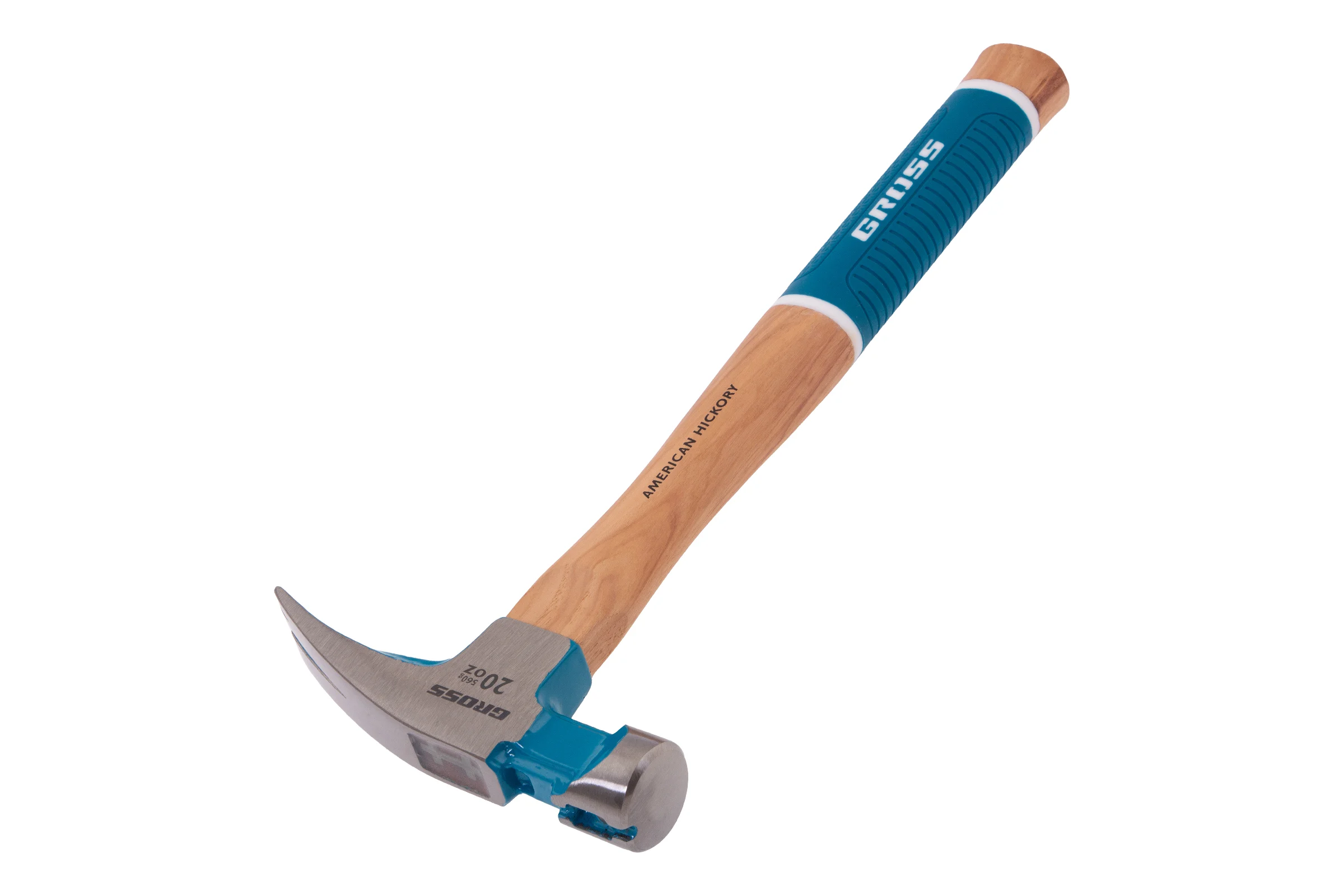 Молоток-гвоздодер GROSS 560 г, угол 75, магнит, обрезиненная рукоятка american hickory 10419