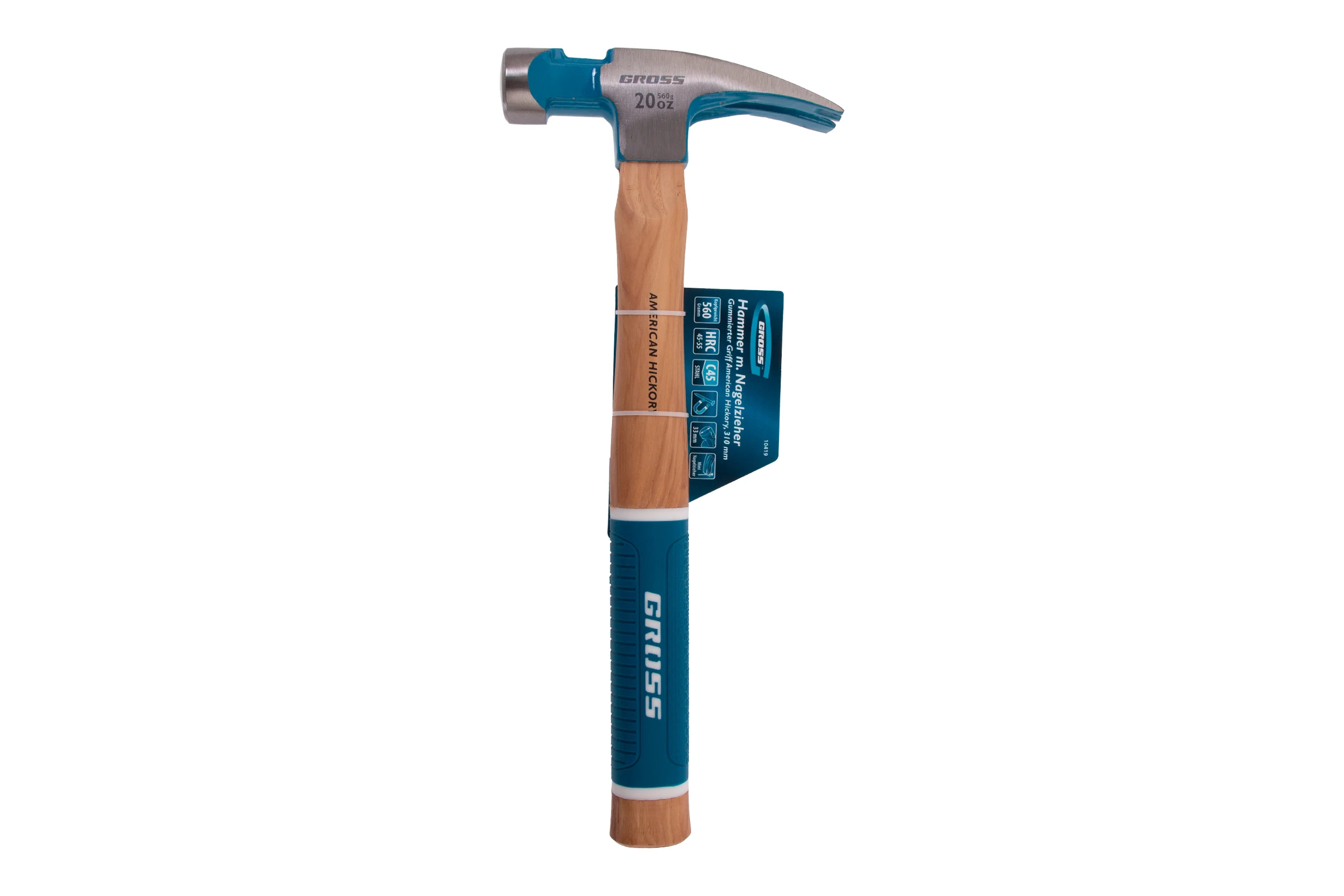 Молоток-гвоздодер GROSS 560 г, угол 75, магнит, обрезиненная рукоятка american hickory 10419