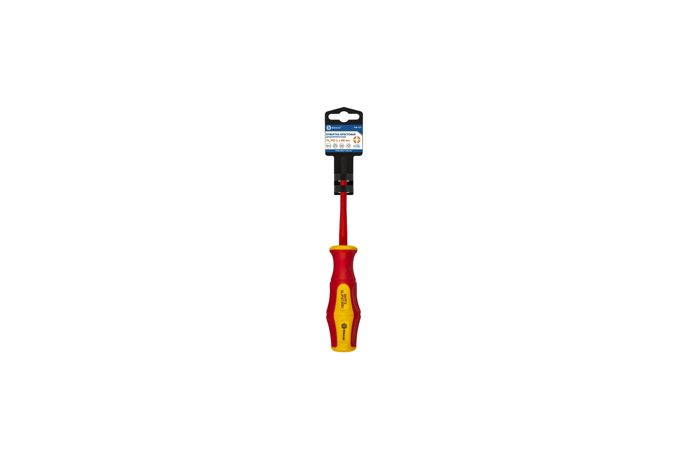 Диэлектрическая отвертка КОБАЛЬТ Ultra Grip FL/PZ-1x80 мм, CR-V, двухкомпонентная рукоятка 799-727