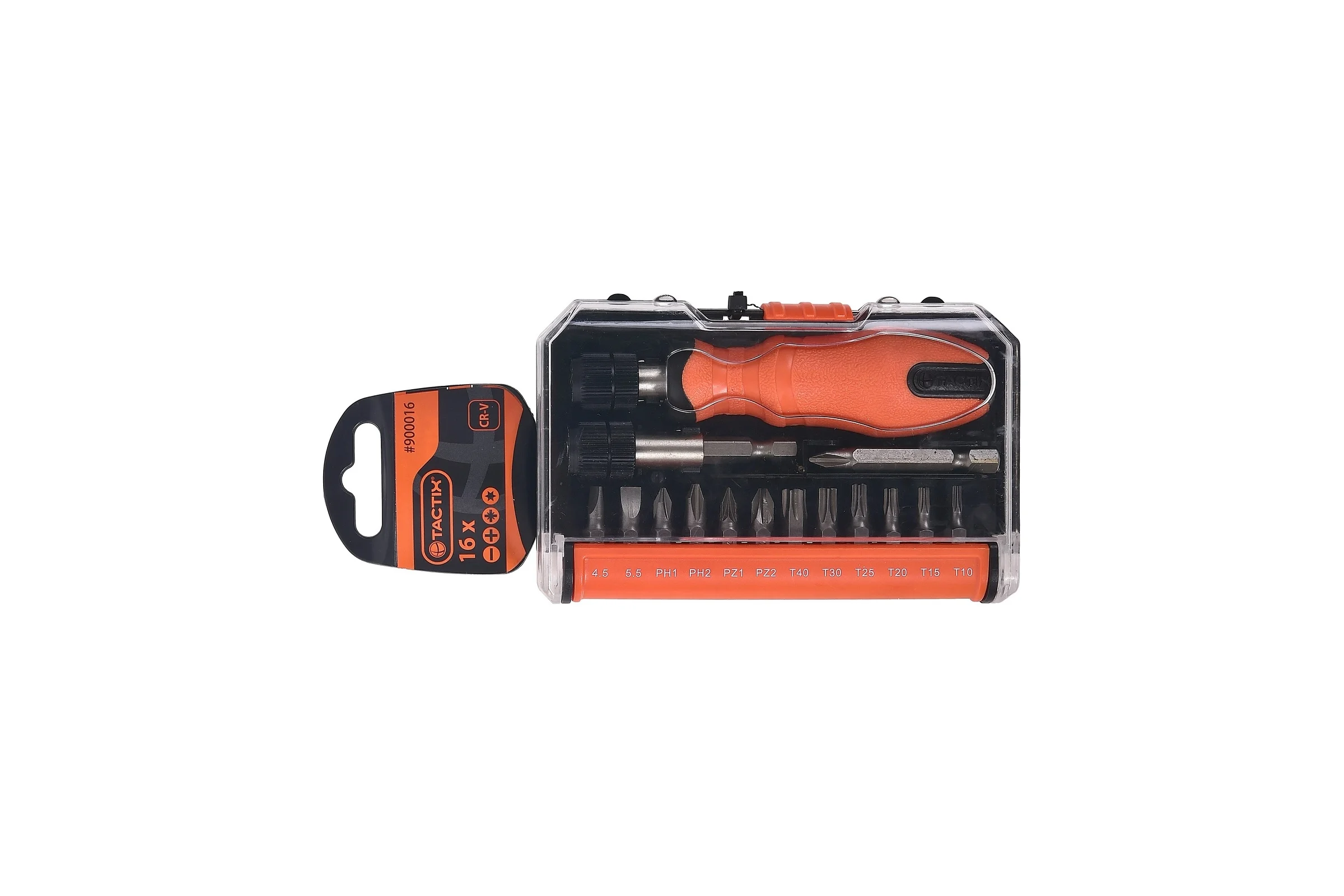 Набор вставок TACTIX из 16-ти предметов, SL, PH, PZ, TORX 900016