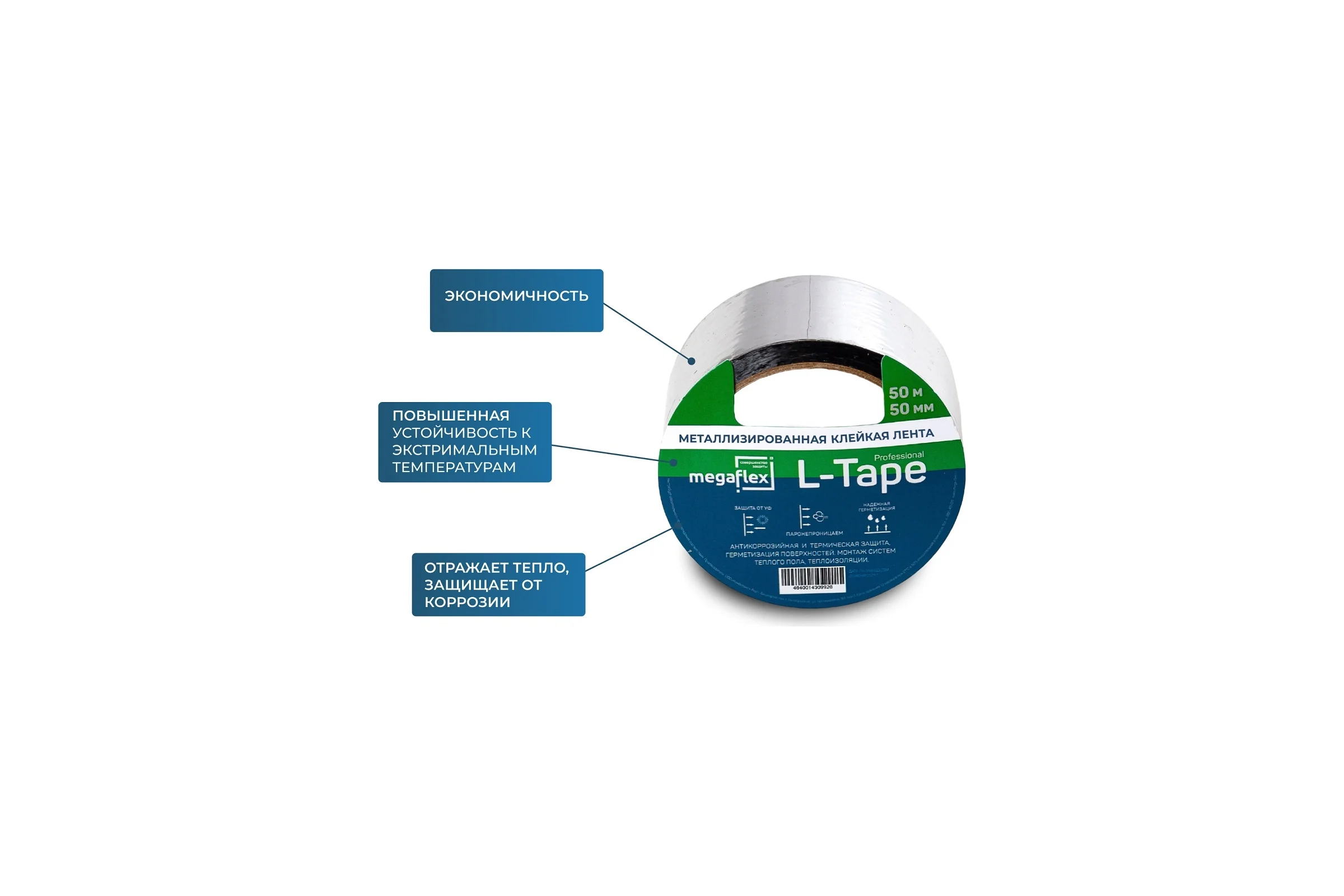 Металлизированная клейкая лента Megaflex l-tape 50 мм, 50 м MEGLT.50.50