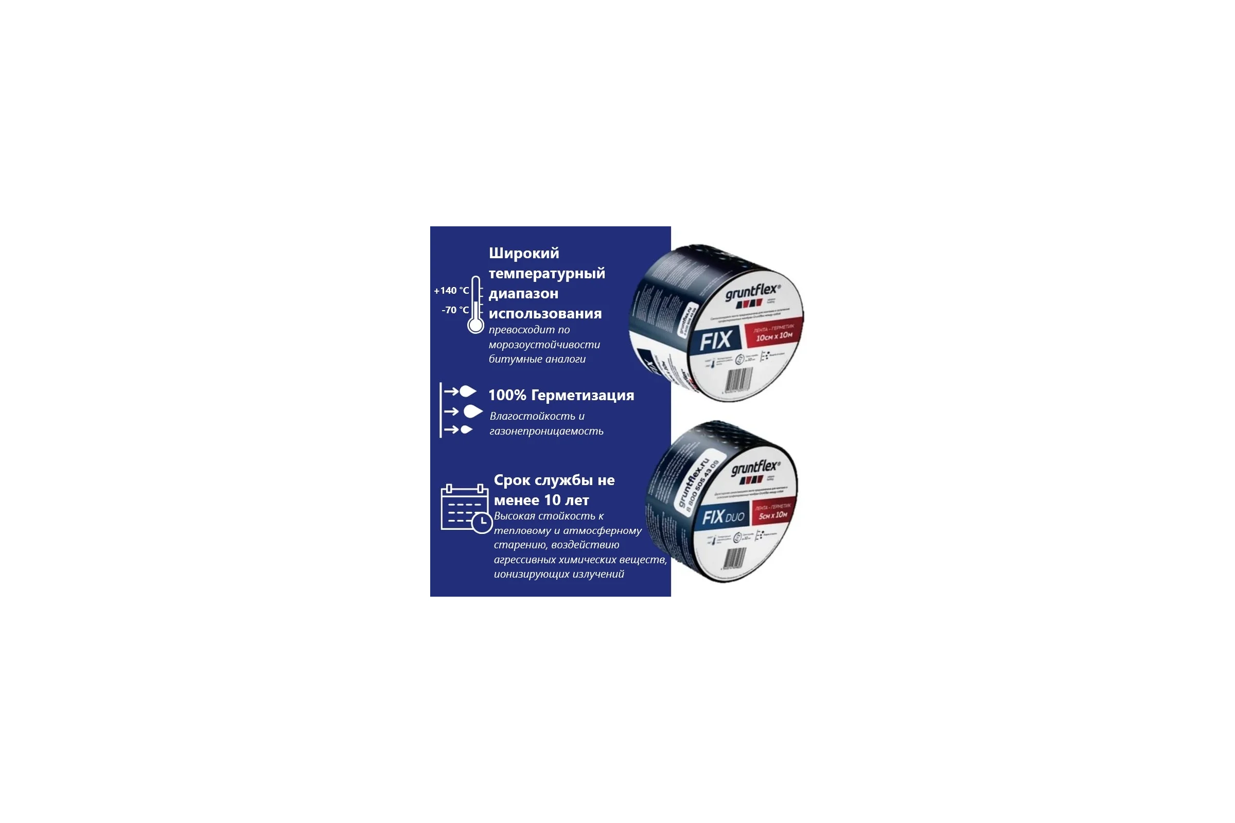Односторонняя лента-герметик Gruntflex fix 10 см, 10 м GRUFIX.10.10