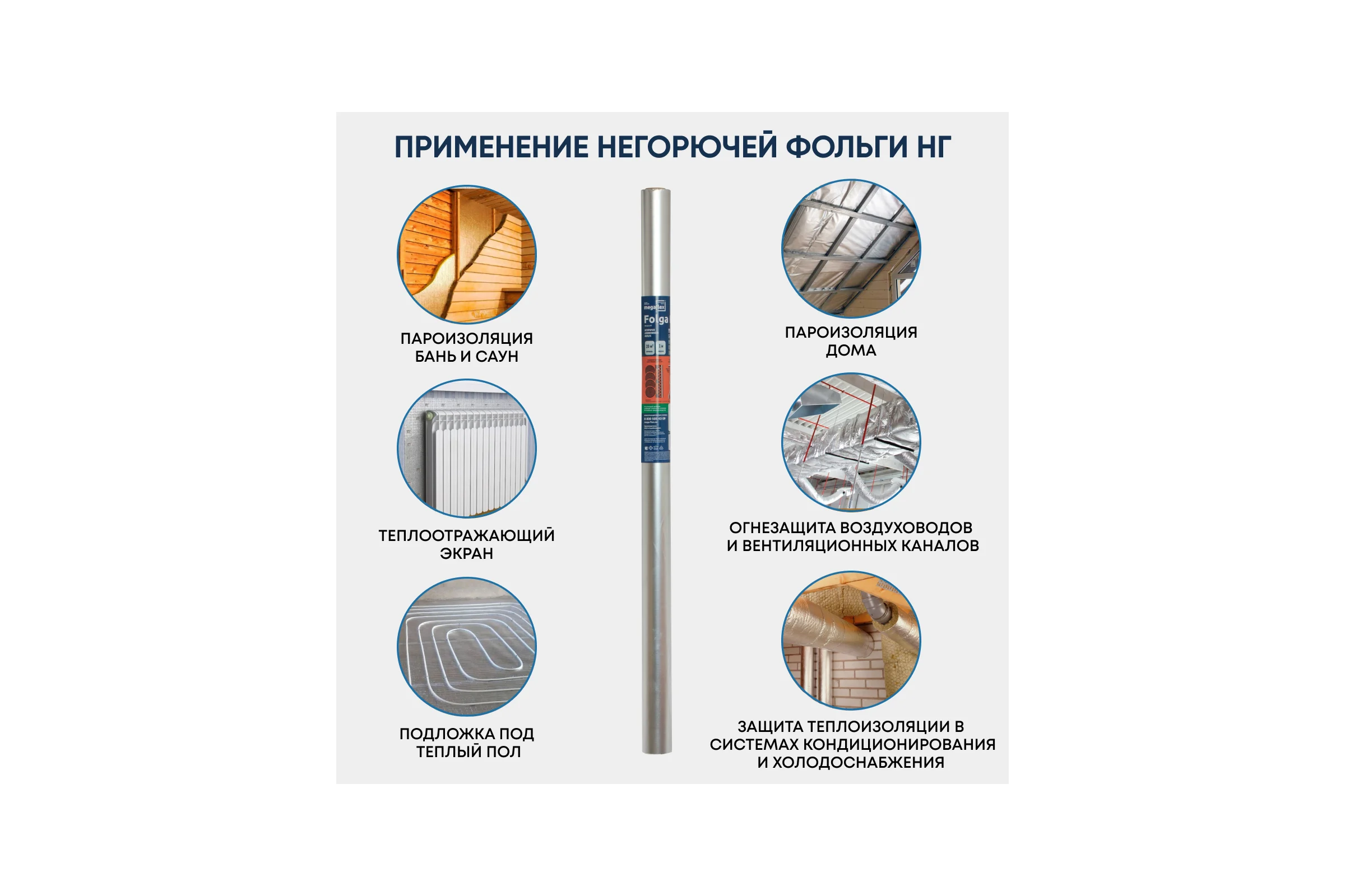 Фольга для бани, сауны Megaflex НГ 1х10 м, 10 кв. м FOING.100.10