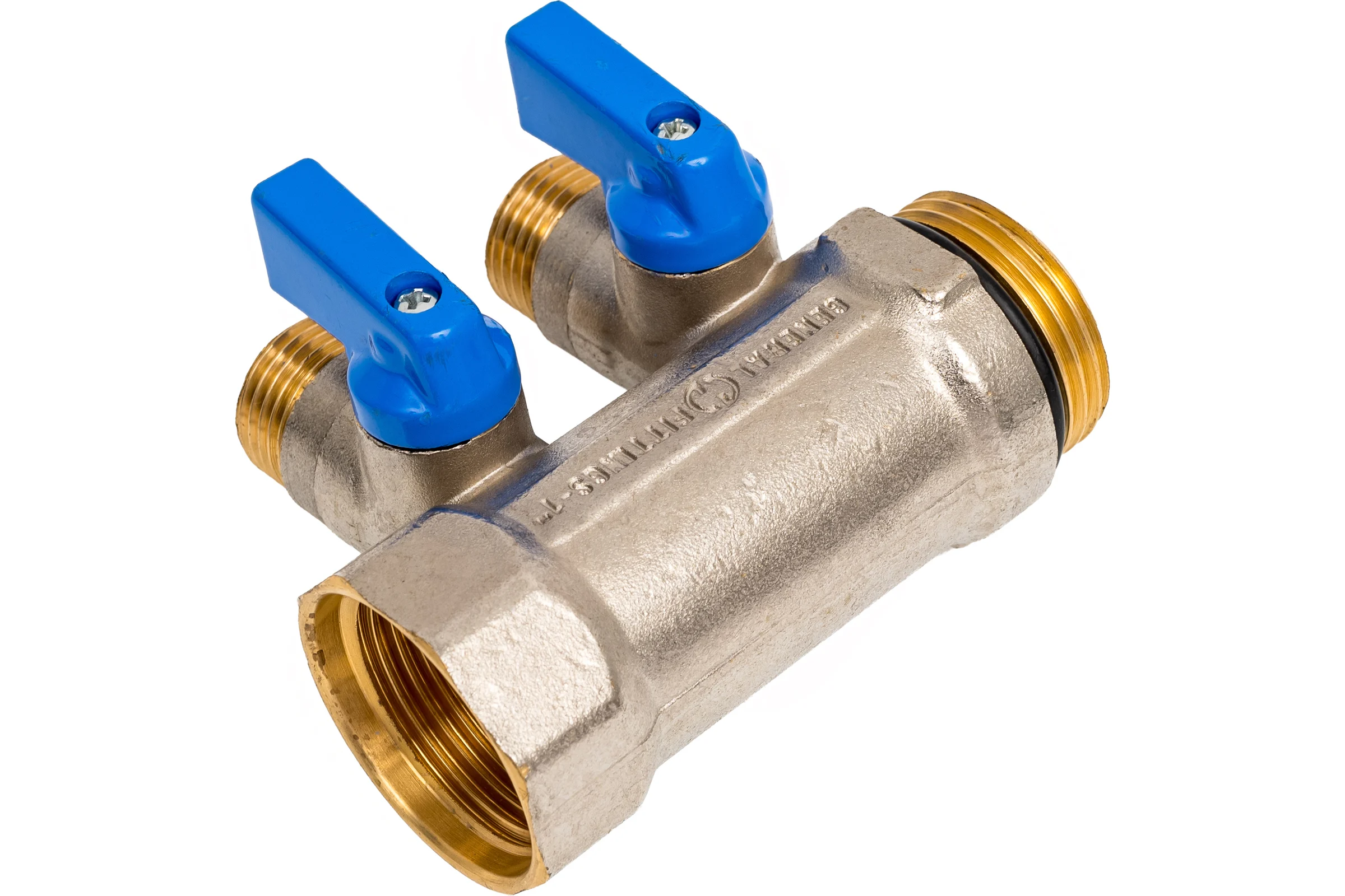 Коллектор с шаровыми кранами STOUT Smb 6211 011202 1", 2 отвода 1/2", синие ручки RG0091AACQM73N