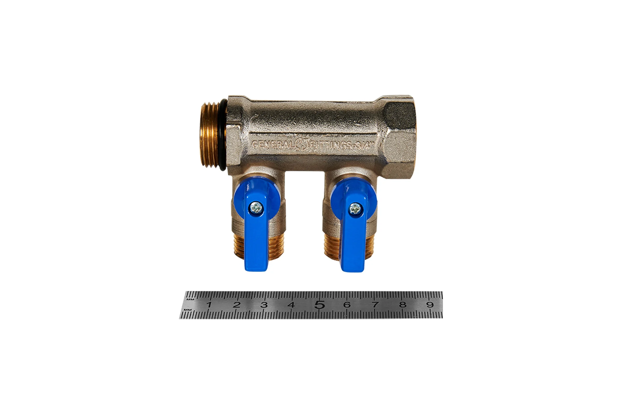 Коллектор с шаровыми кранами STOUT Smb 6211 341202 3/4", 2 отвода 1/2", синие ручки RG0091AACQMGBP