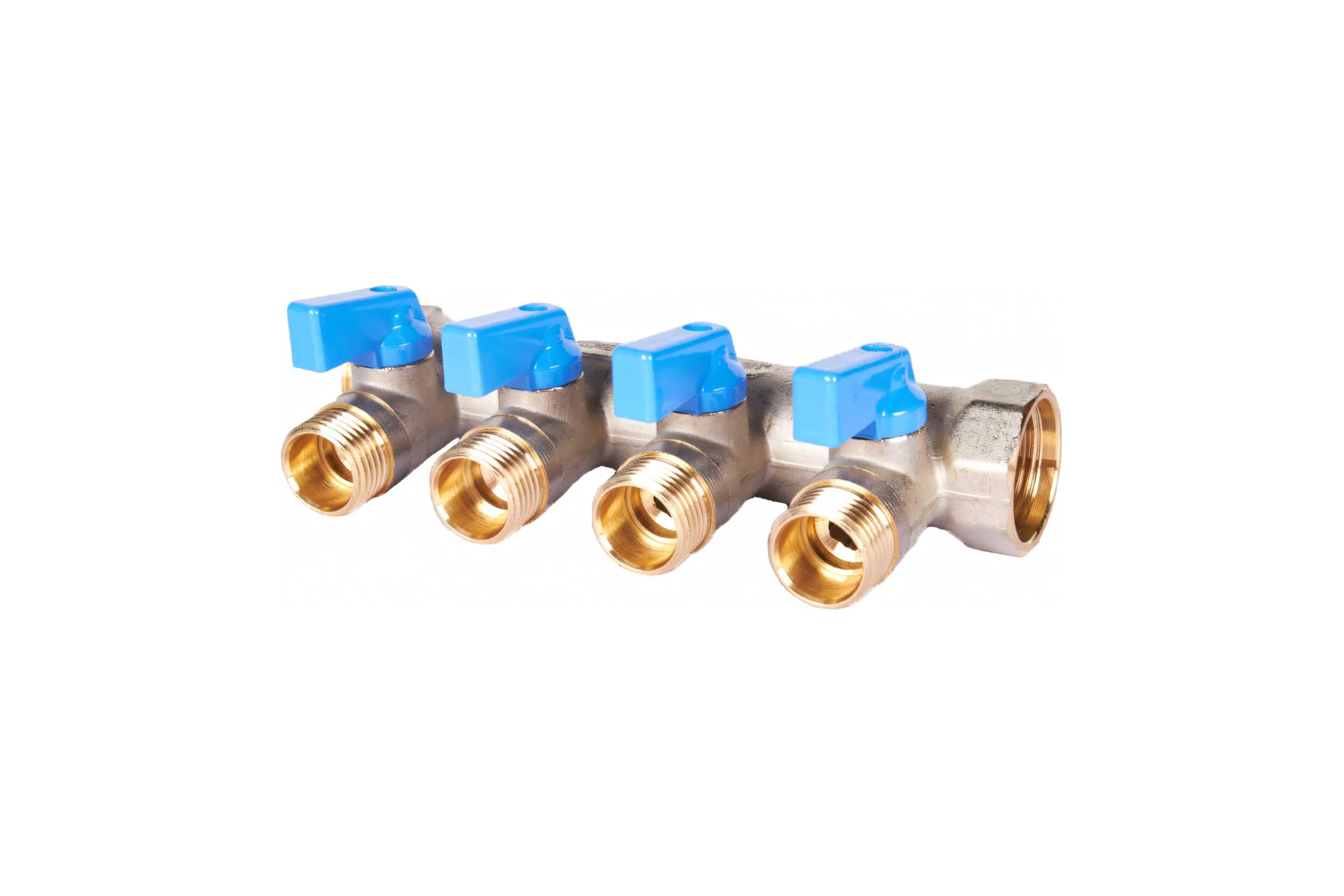 Коллектор с шаровыми кранами STOUT Smb 6211 341204 3/4", 4 отвода 1/2", синие ручки RG0091AACQNHBU