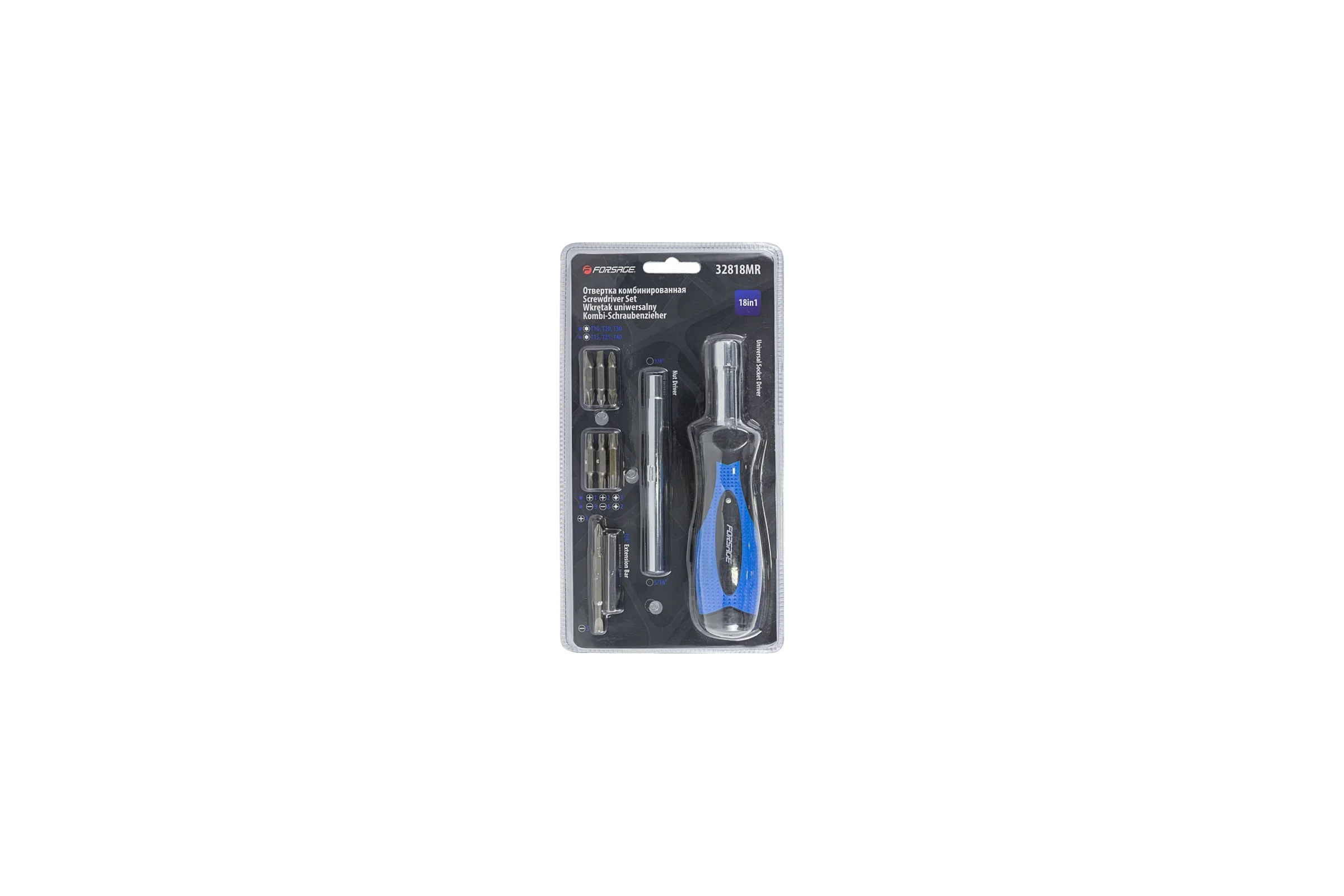 Отвертка комбинированная в комлекте с битами Forsage, F-32818MR 51516 F-32818MR(51516)