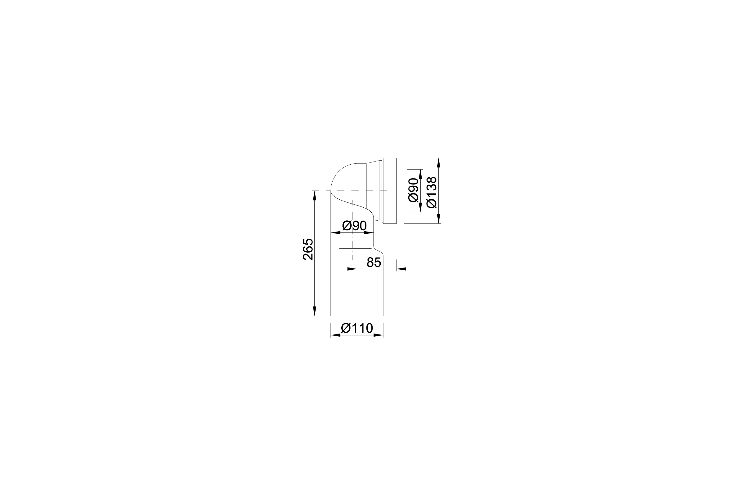 Отвод/фановая труба STYRON с уклоном под 90˚ d110 мм STY-530-110
