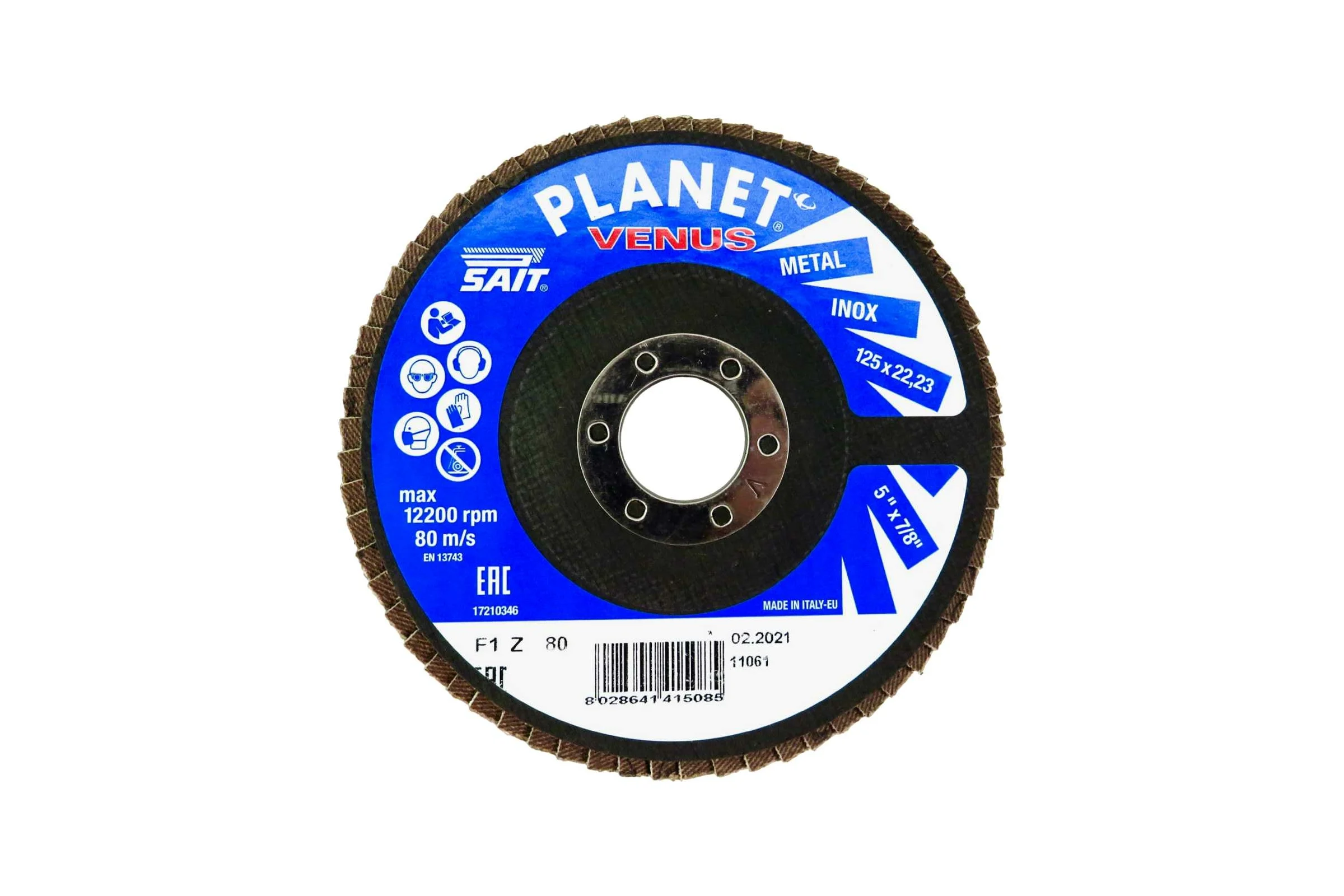 Круг лепестковый торцевой Planet-Venus z плоский 125x22.23 мм, Р80, цирконий Sait 41508