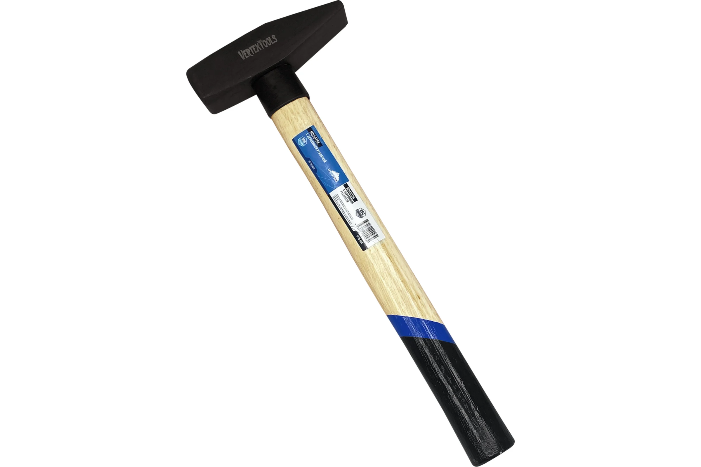Слесарный молоток vertextools 800 г, квадратный боек, деревянная рукоятка 10-15-800