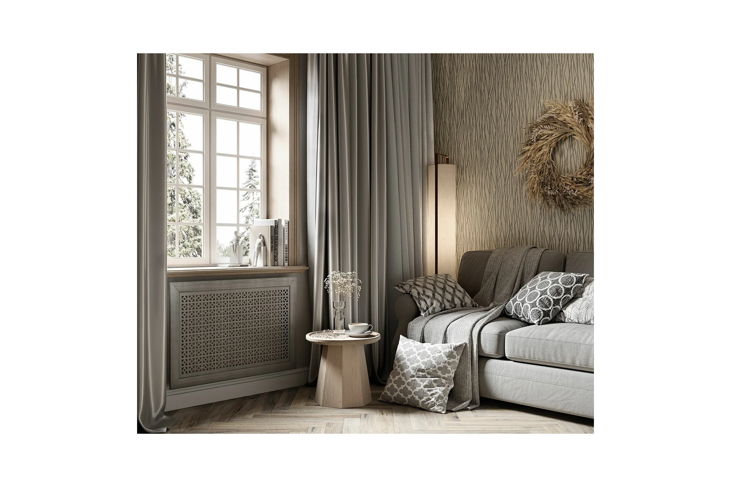 Декоративный экран для радиаторов и батарей Cosca Decor Модерн 600x1200 мм, дуб серый, дамаско, с рамкой СПБ072577