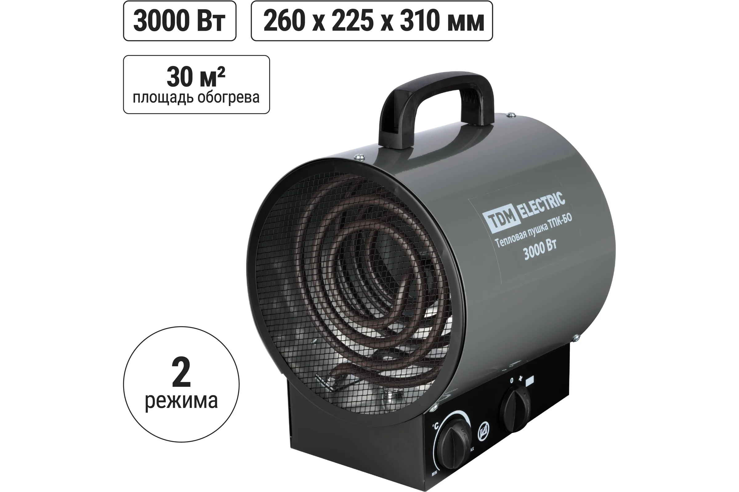 Тепловая пушка TDM ELECTRIC тпк-бо, 3 квт, круглый корпус, терморегулятор, SQ2520-0108