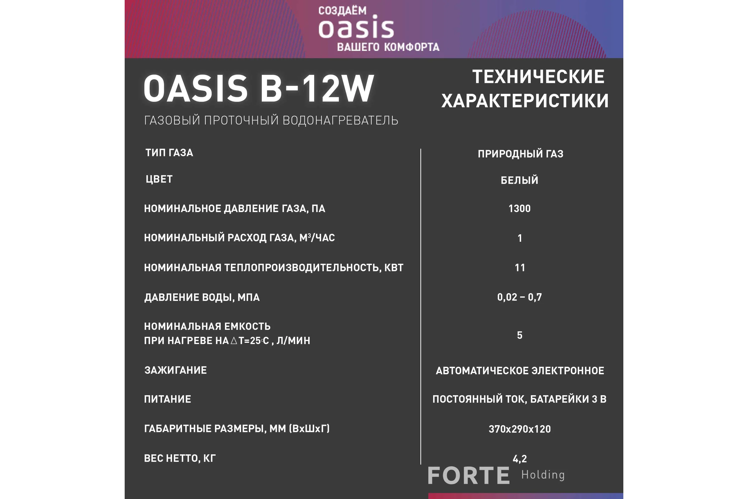 Газовый водонагреватель OASIS "Оазис" бездымоходный B-12W