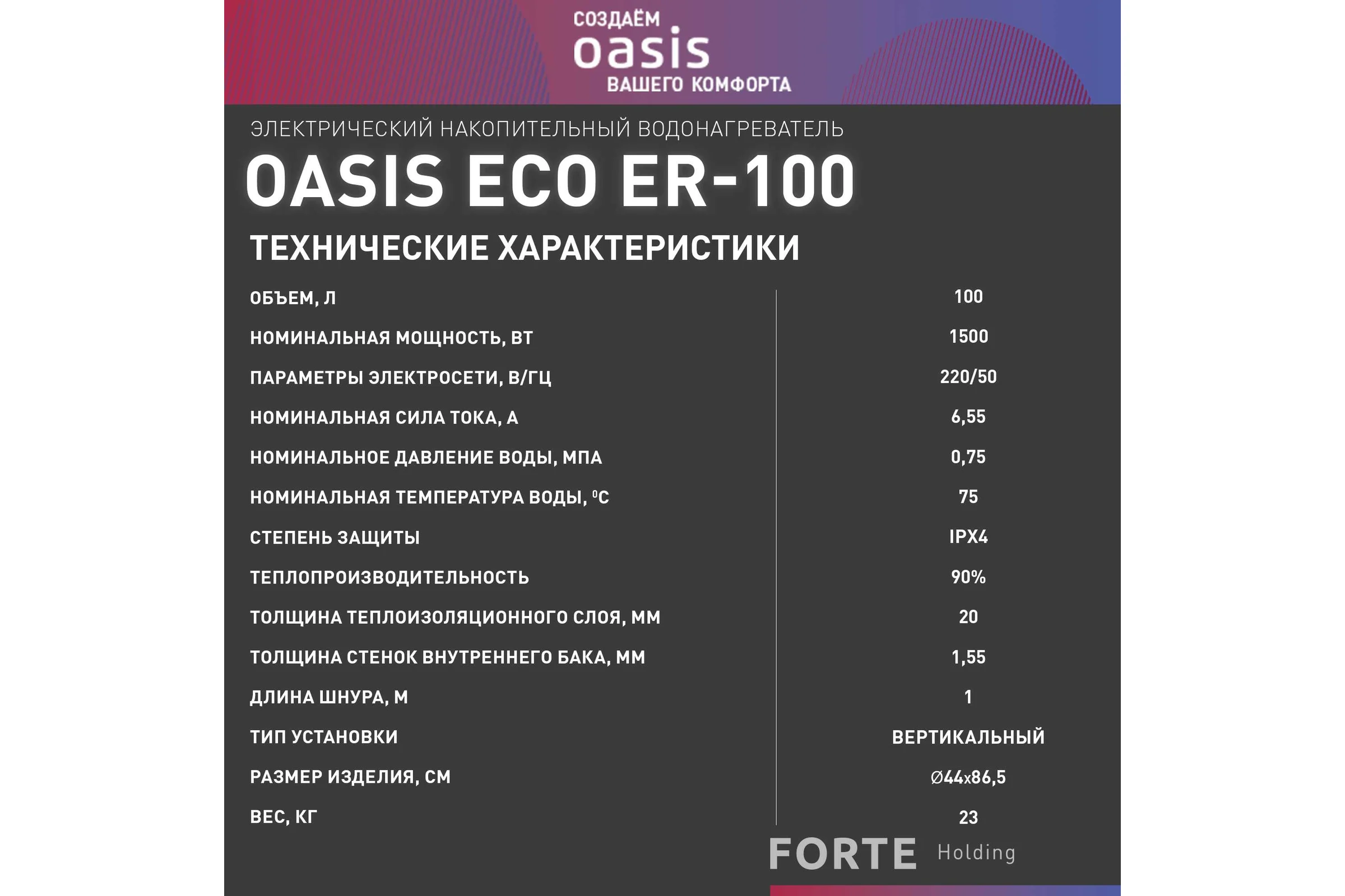 Электрический накопительный водонагреватель OASIS Eco ER-100