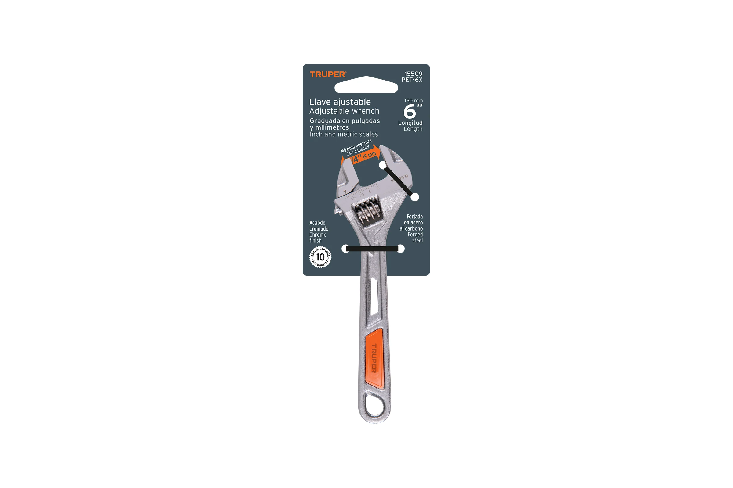 Хромированный разводной ключ 3/4" Truper PET-6X 15509