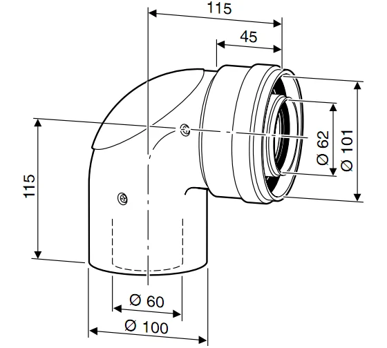 Угловое колено c ревизионным отверстием DN60/100 (90 град) Bosch 7736995093