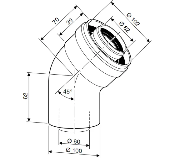 Угловое колено DN60/100 (45 град; 2 шт.) Bosch 7736995071