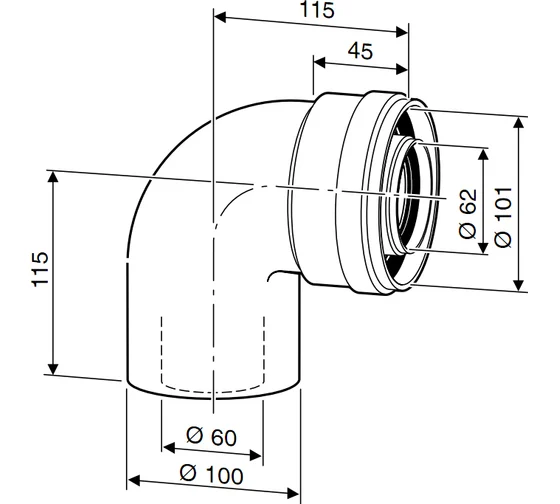 Угловое колено DN60/100 (90 град) Bosch 7736995079