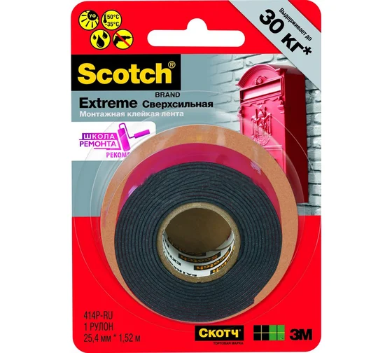 Монтажная двусторонняя лента сверхсильная (2.5х152 см) 414P Scotch 24Б0005003
