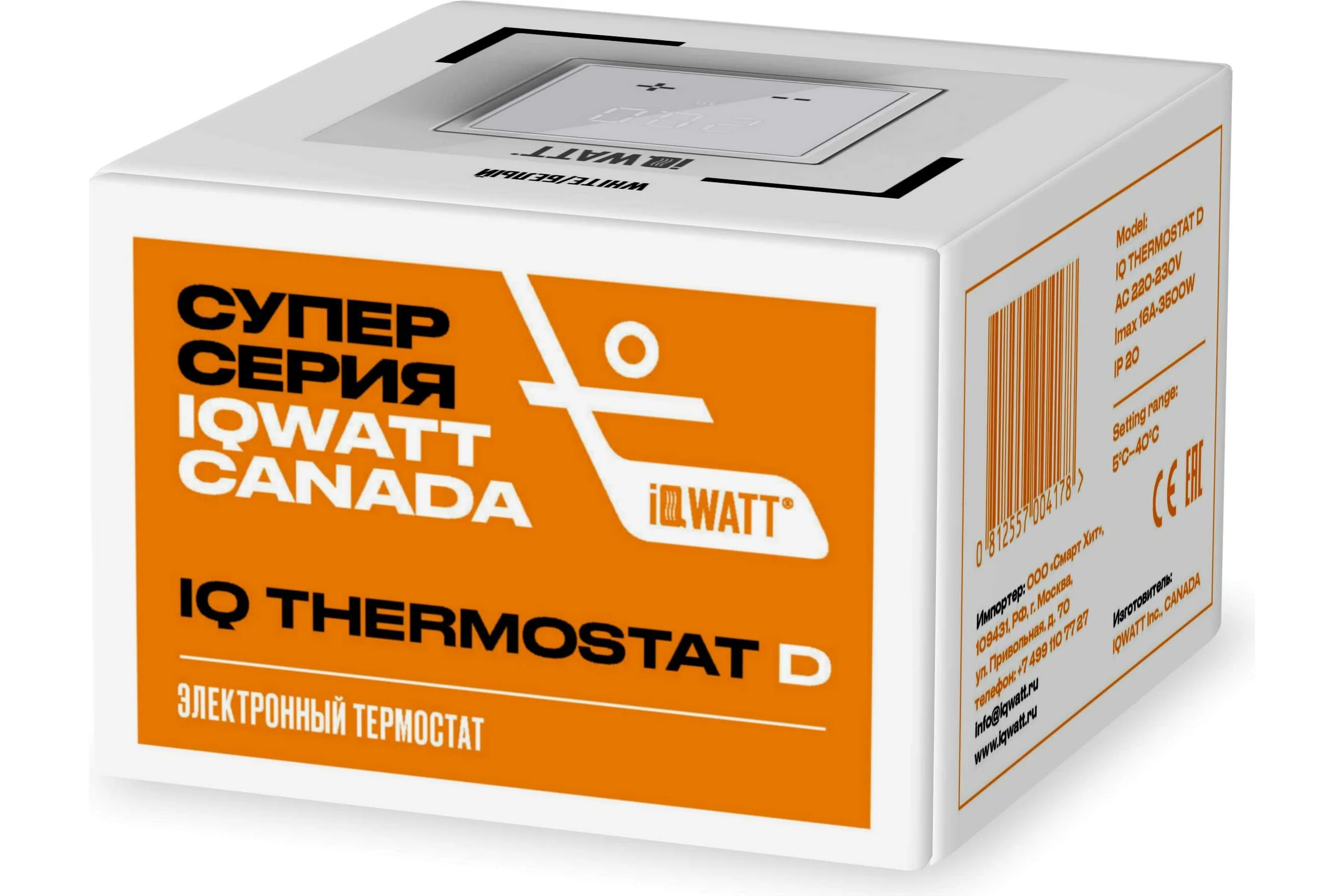 Терморегулятор для теплого пола IQWATT IQ THERMOSTAT D с сенсорными кнопками, не программируемый, белый 416
