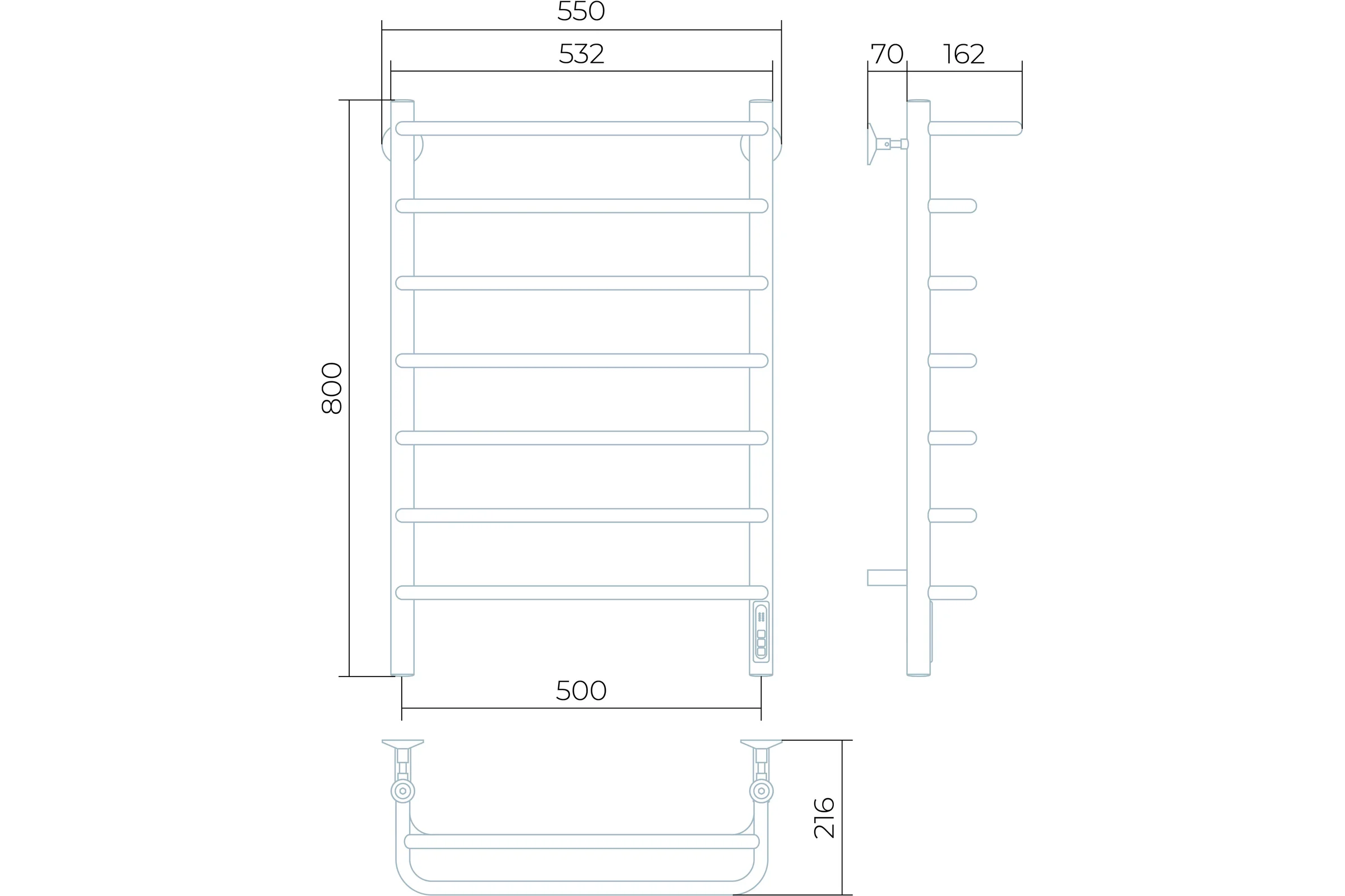 Электрический полотенцесушитель Larusso Стандарт с полкой П7 500x800 4670078536426