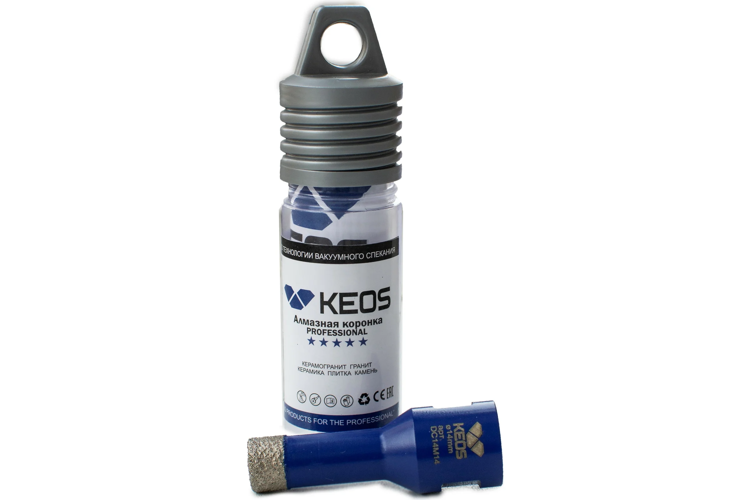 Коронка алмазная по керамограниту PRO 14 мм, M14, с воском KEOS DC14M14