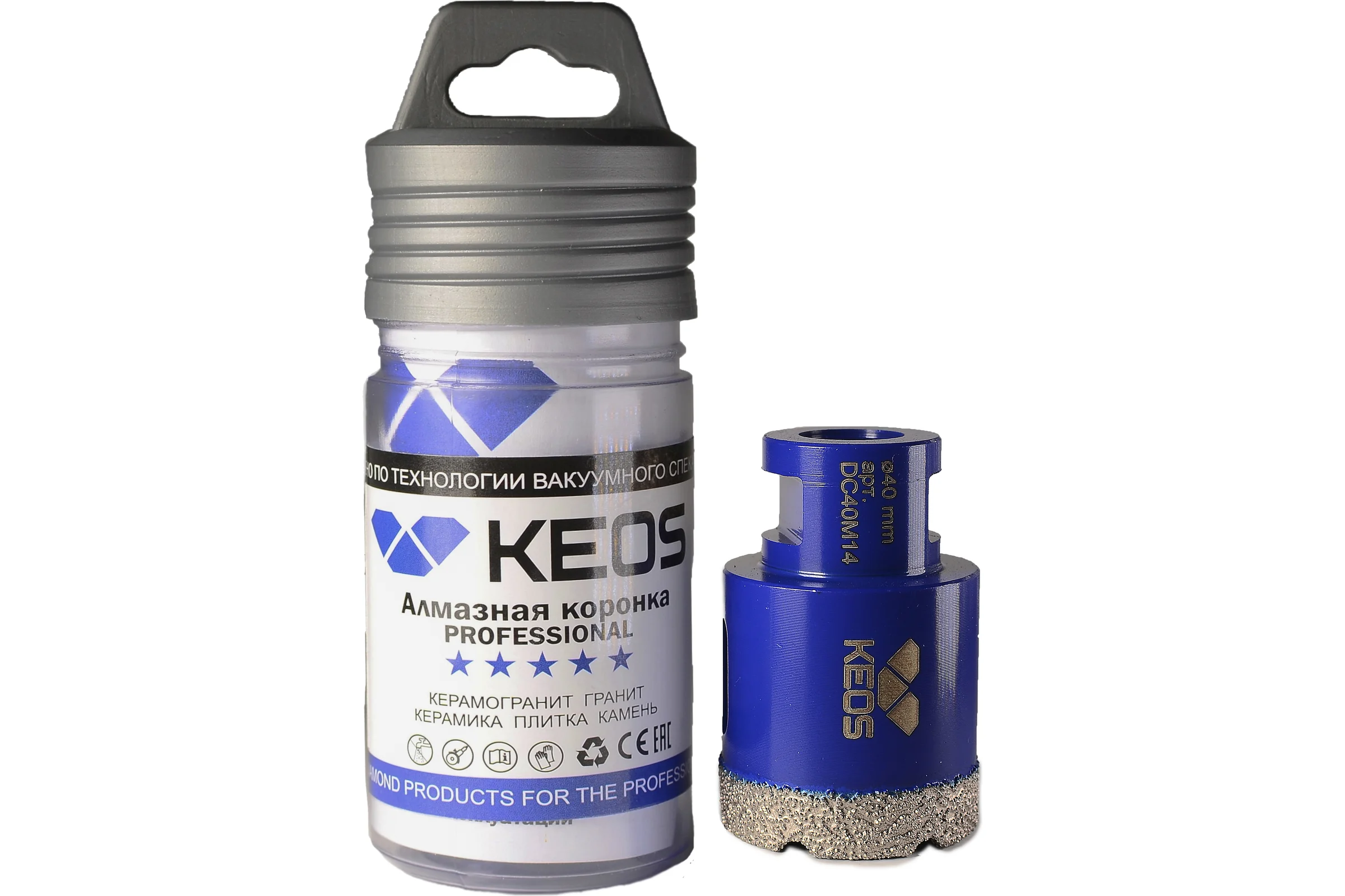 Коронка алмазная по керамограниту PRO 40 мм, M14 KEOS DC40M14